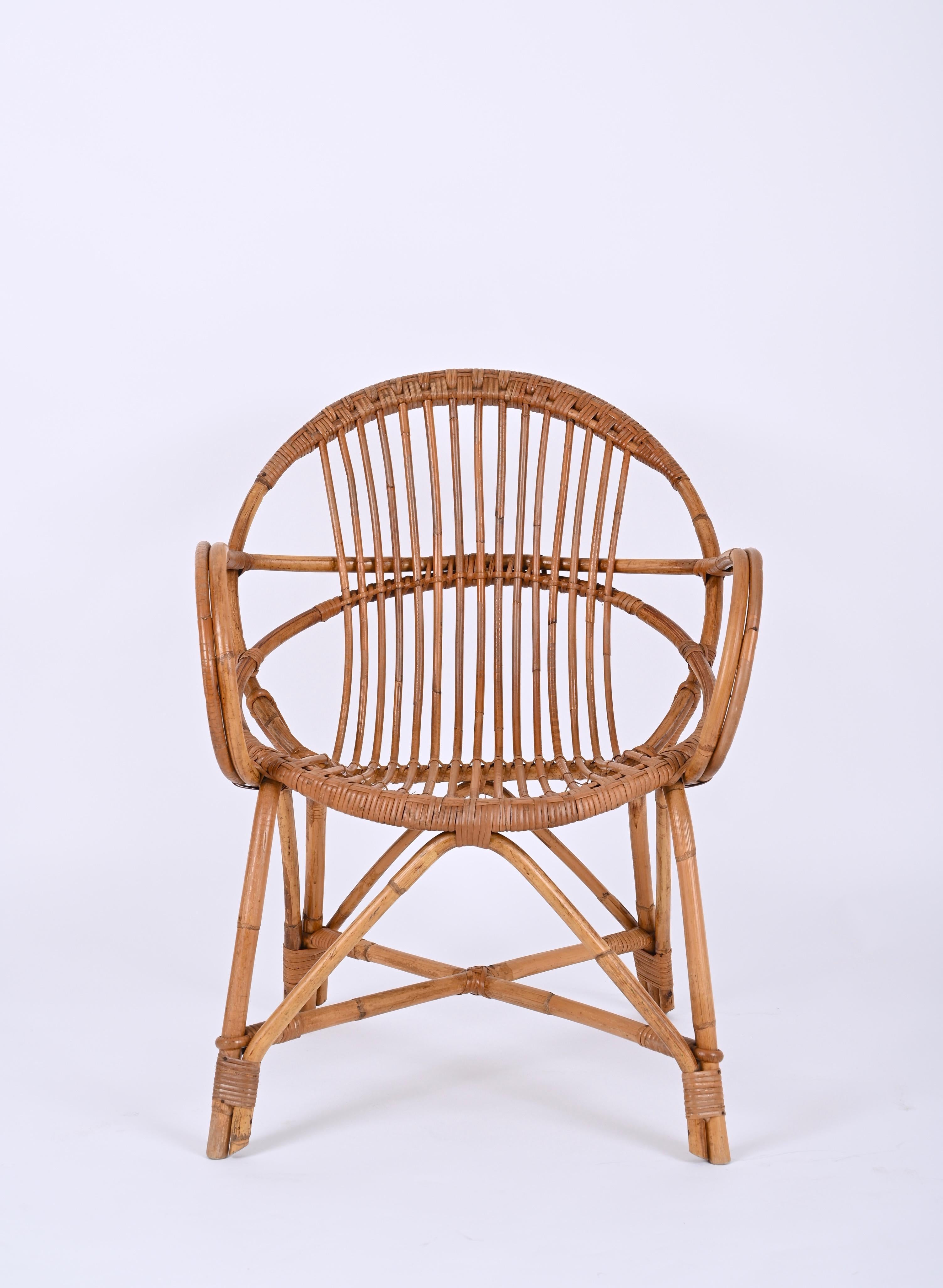 Midcentury Franco Albini Rattan and Bamboo Shell-Shaped Armchair, Italy, 1950s For Sale 6