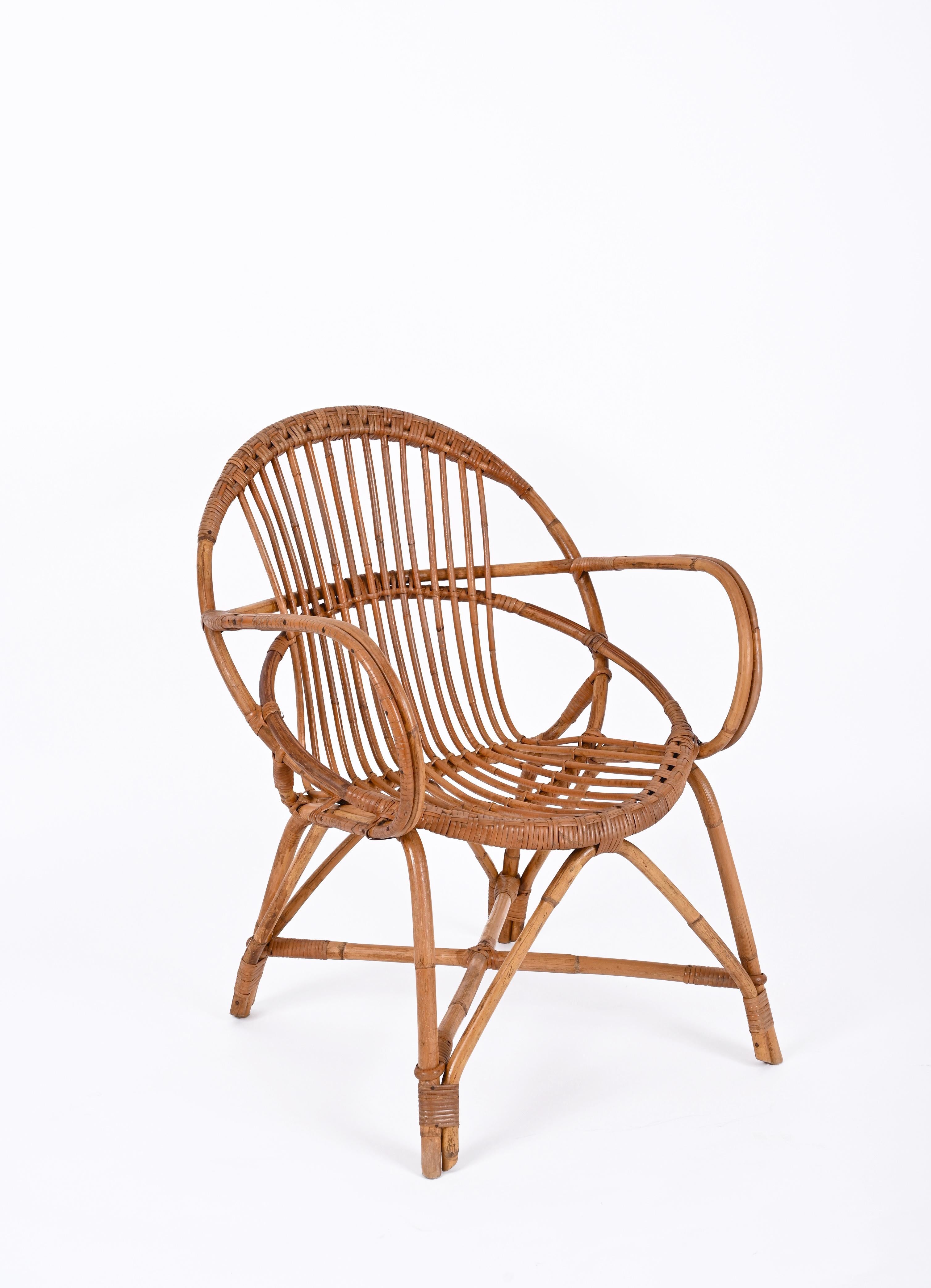 Midcentury Franco Albini Rattan and Bamboo Shell-Shaped Armchair, Italy, 1950s For Sale 7
