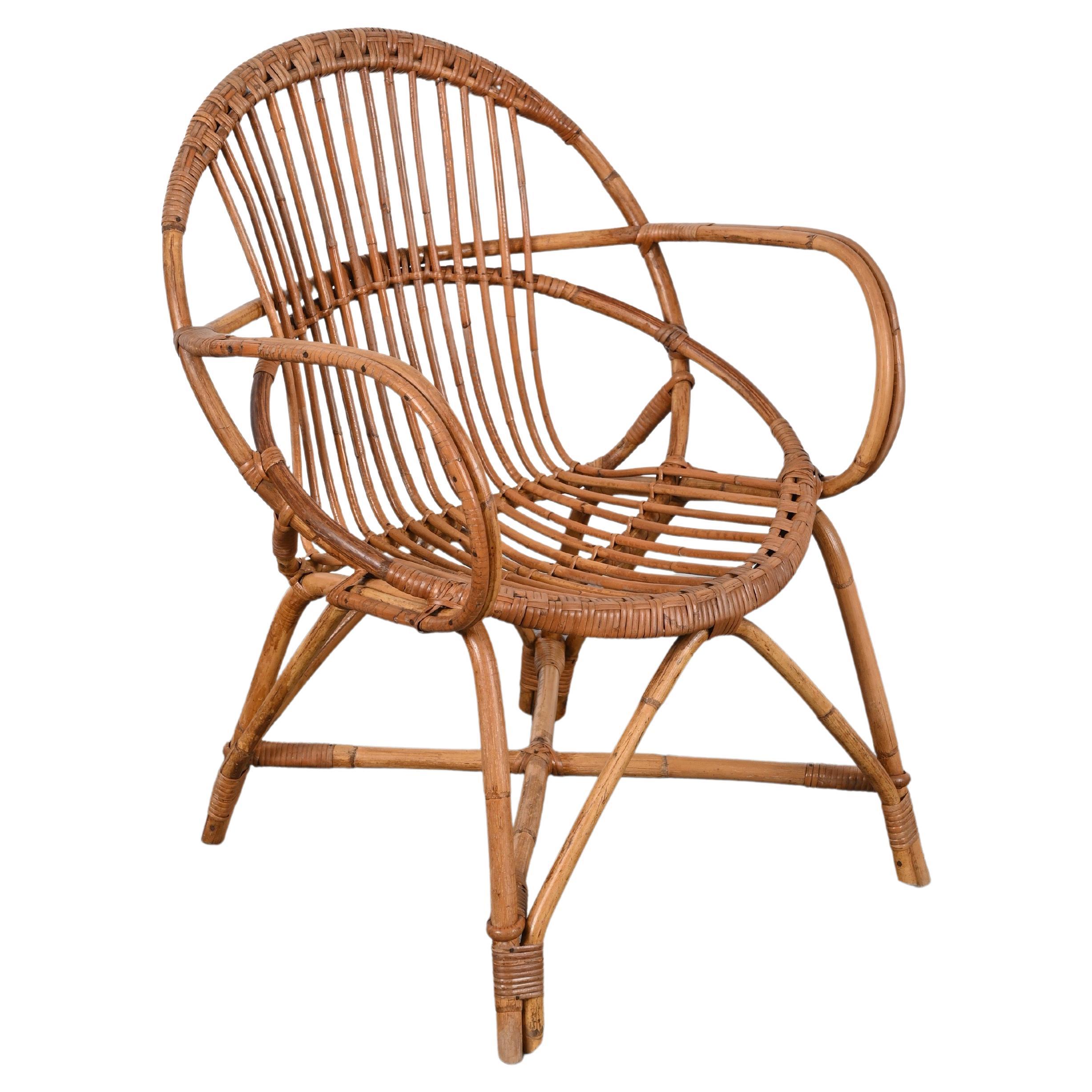 Midcentury Franco Albini Rattan and Bamboo Shell-Shaped Armchair, Italy, 1950s For Sale 10