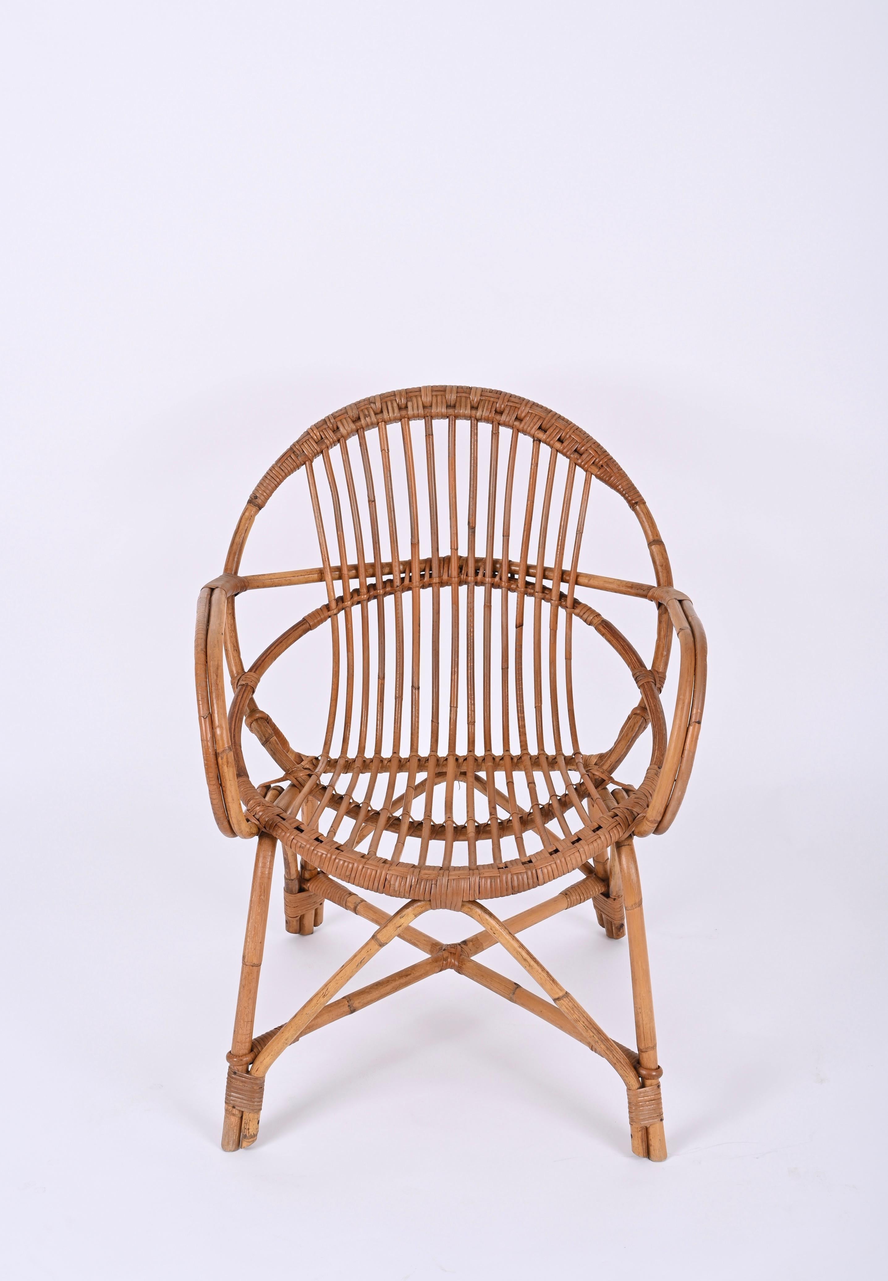 Midcentury Franco Albini Rattan and Bamboo Shell-Shaped Armchair, Italy, 1950s In Good Condition For Sale In Roma, IT