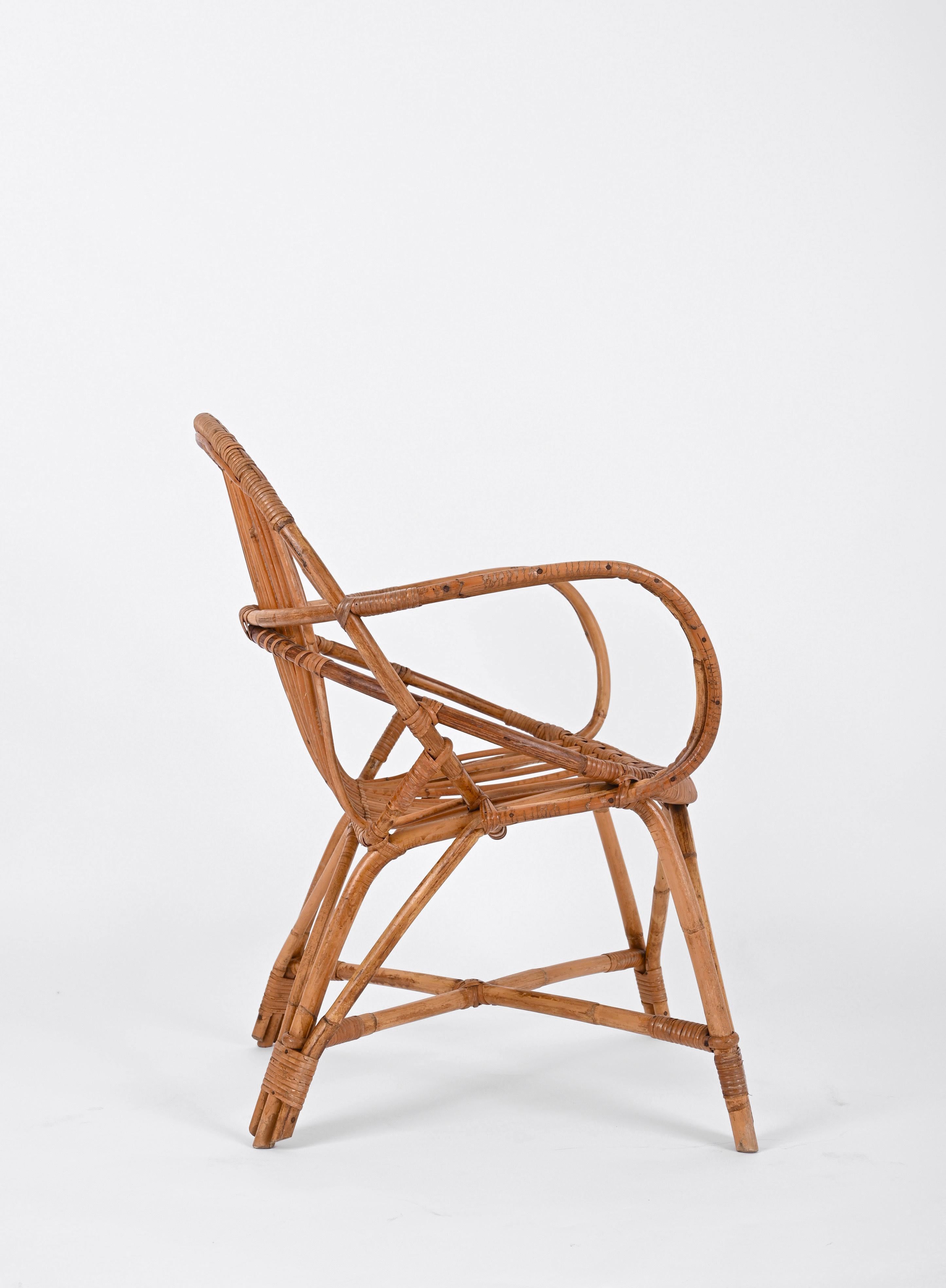 Mid-20th Century Midcentury Franco Albini Rattan and Bamboo Shell-Shaped Armchair, Italy, 1950s For Sale