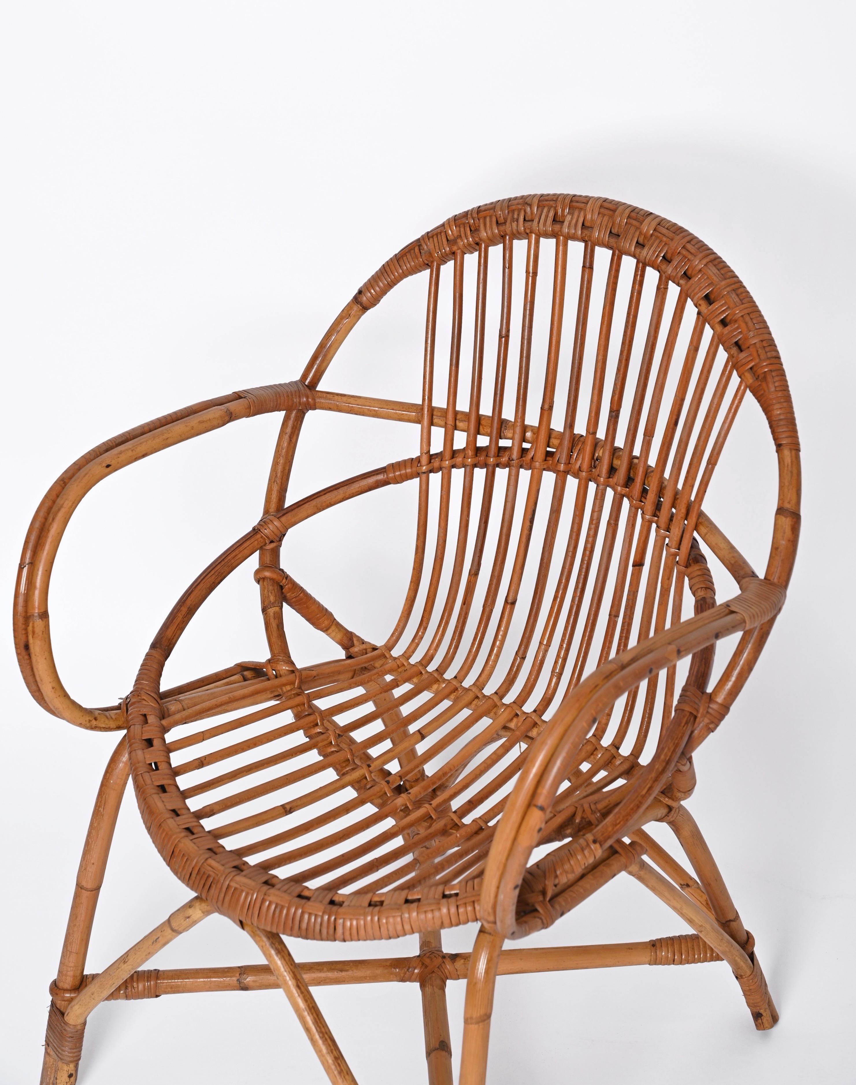 Midcentury Franco Albini Rattan and Bamboo Shell-Shaped Armchair, Italy, 1950s For Sale 1