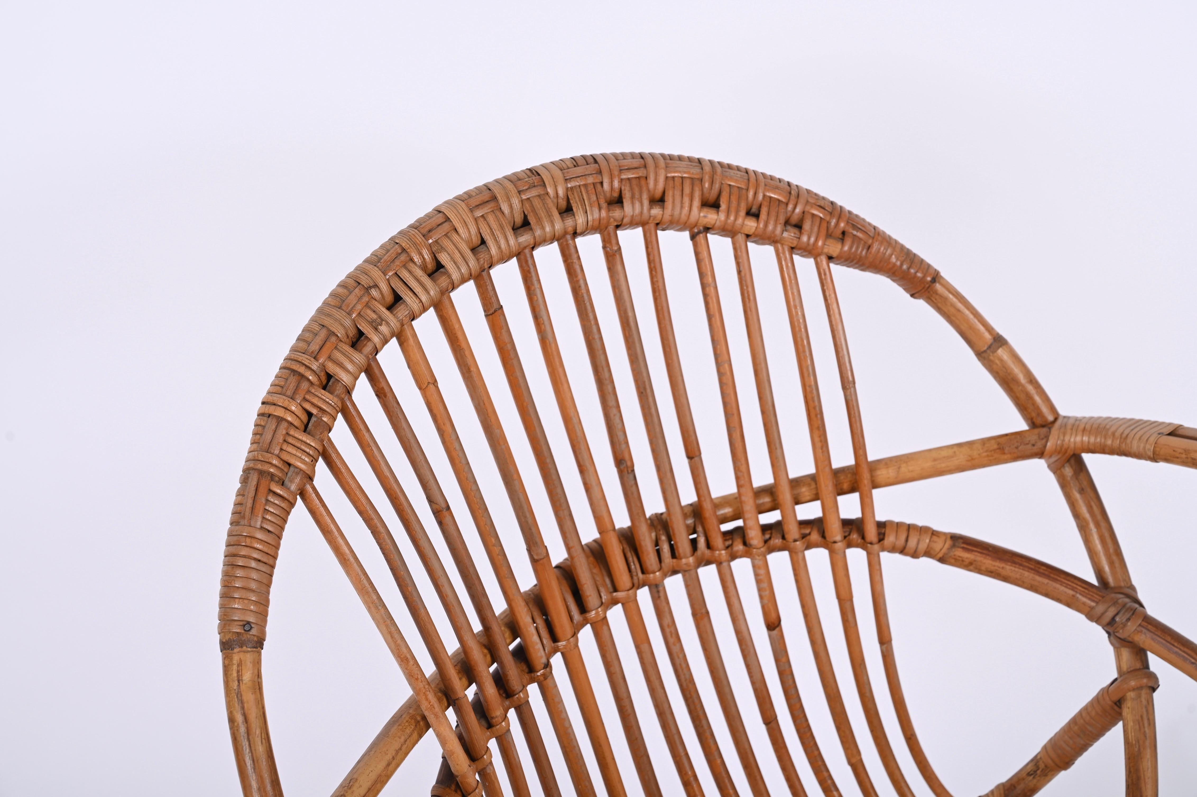 Französischer Albini-Sessel aus Rattan und Bambus in Muschelform aus der Mitte des Jahrhunderts, 1950er Jahre im Angebot 2