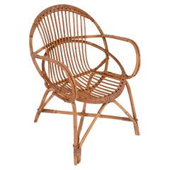 Vintage Midcentury Franco Albini Rattan and Bamboo Shell-Shaped Armchair, Italy, 1950s
