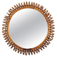 Midcentury Franco Albini Round Spiral Mirror in Rattan, Italian Riviera, 1950s