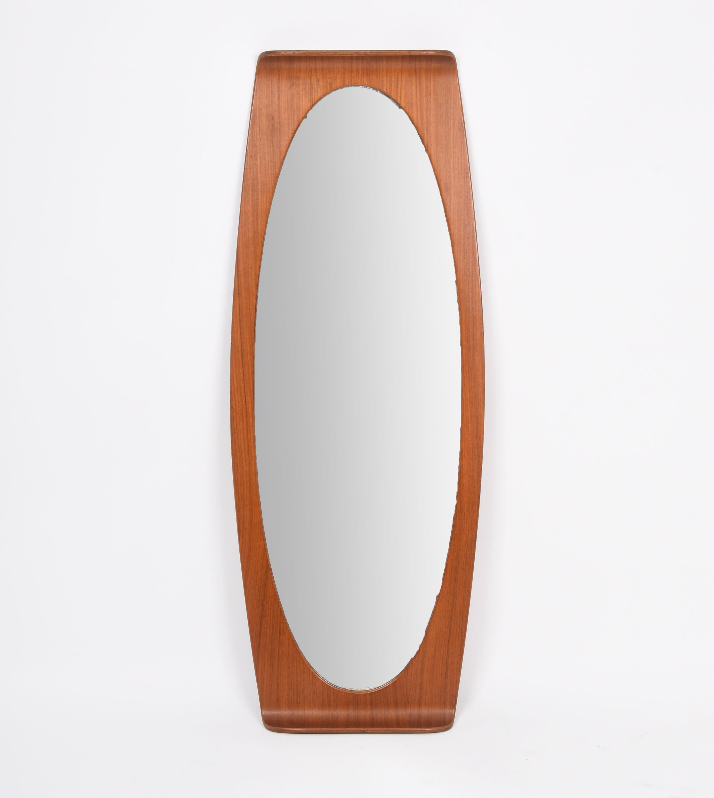 Mid-Century Modern Midcentury Franco Campo and Carlo Graffi Curved Wood Italian Wall Mirror, 1960s