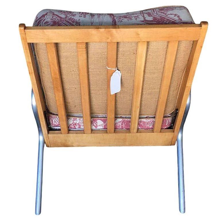 Silla de salón rubia estilo Francois Caruelle de mediados de siglo Acero en venta