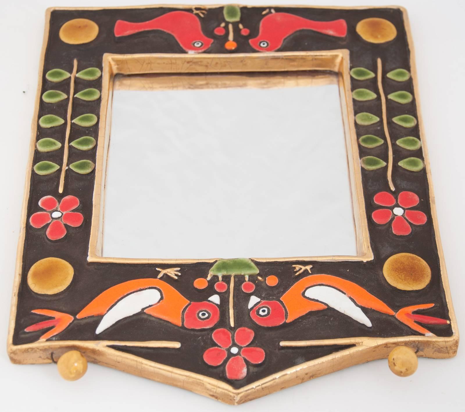 Late 20th Century Midcentury Francois Lembo Rectangular Multi-Color Ceramic Mirror