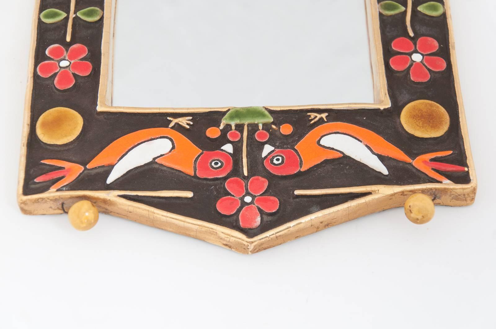Midcentury Francois Lembo Rectangular Multi-Color Ceramic Mirror 1