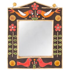 Miroir rectangulaire en céramique multicolore Francois Lembo du milieu du siècle dernier