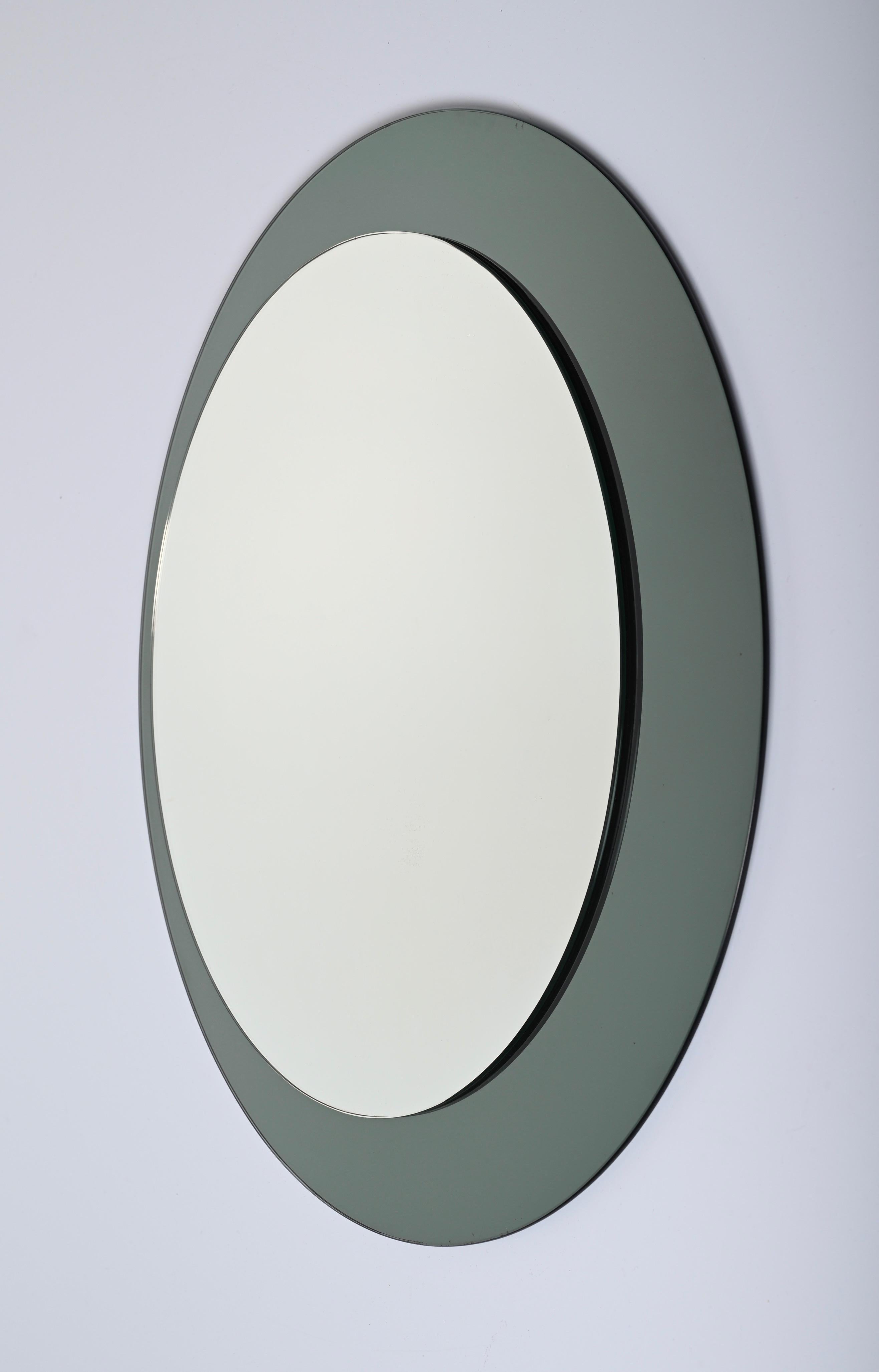 MidCentury Franz Sartori Italian Round Mirror with Double Frame Crystal Art 1960 3