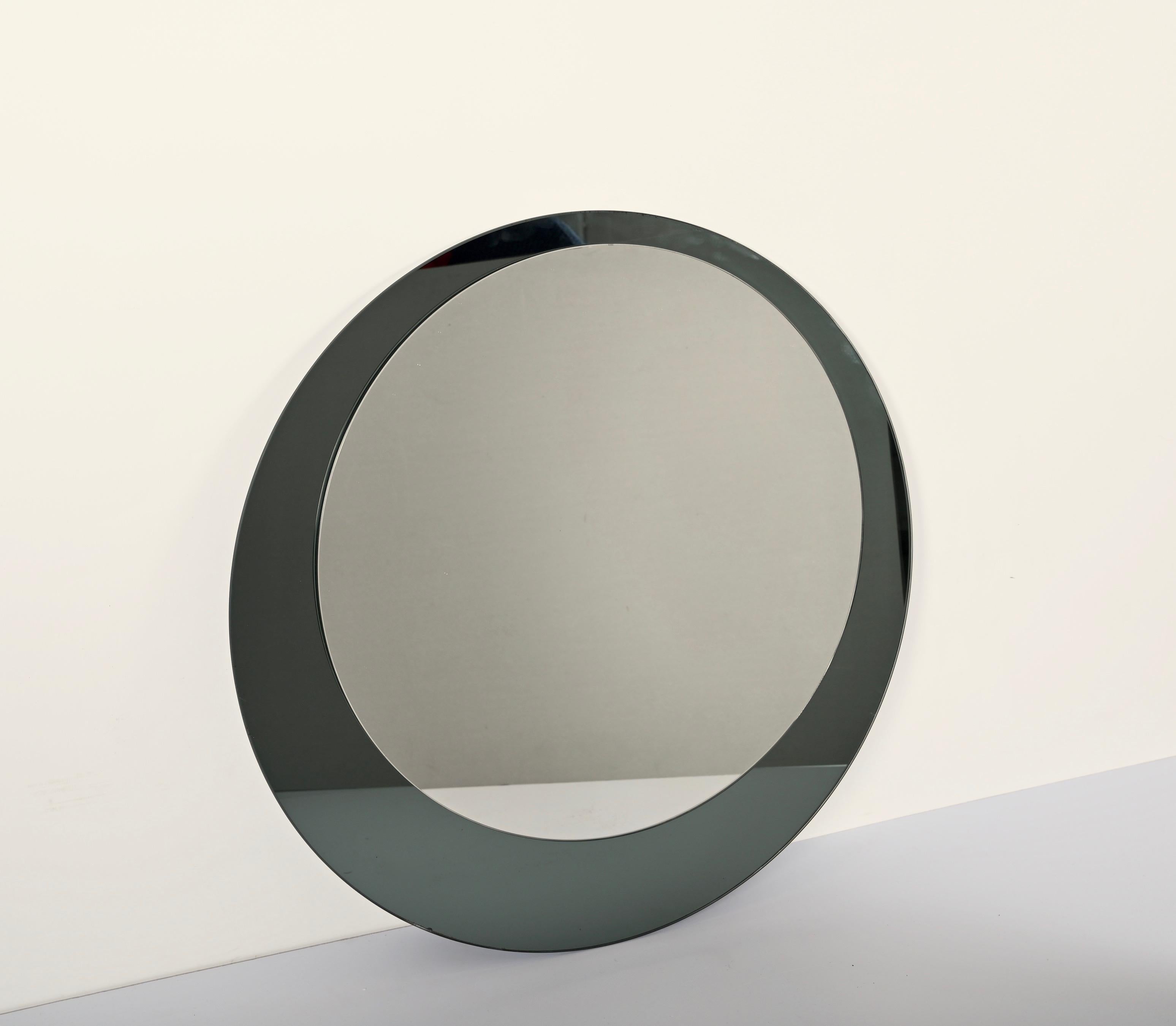 MidCentury Franz Sartori Italian Round Mirror with Double Frame Crystal Art 1960 6