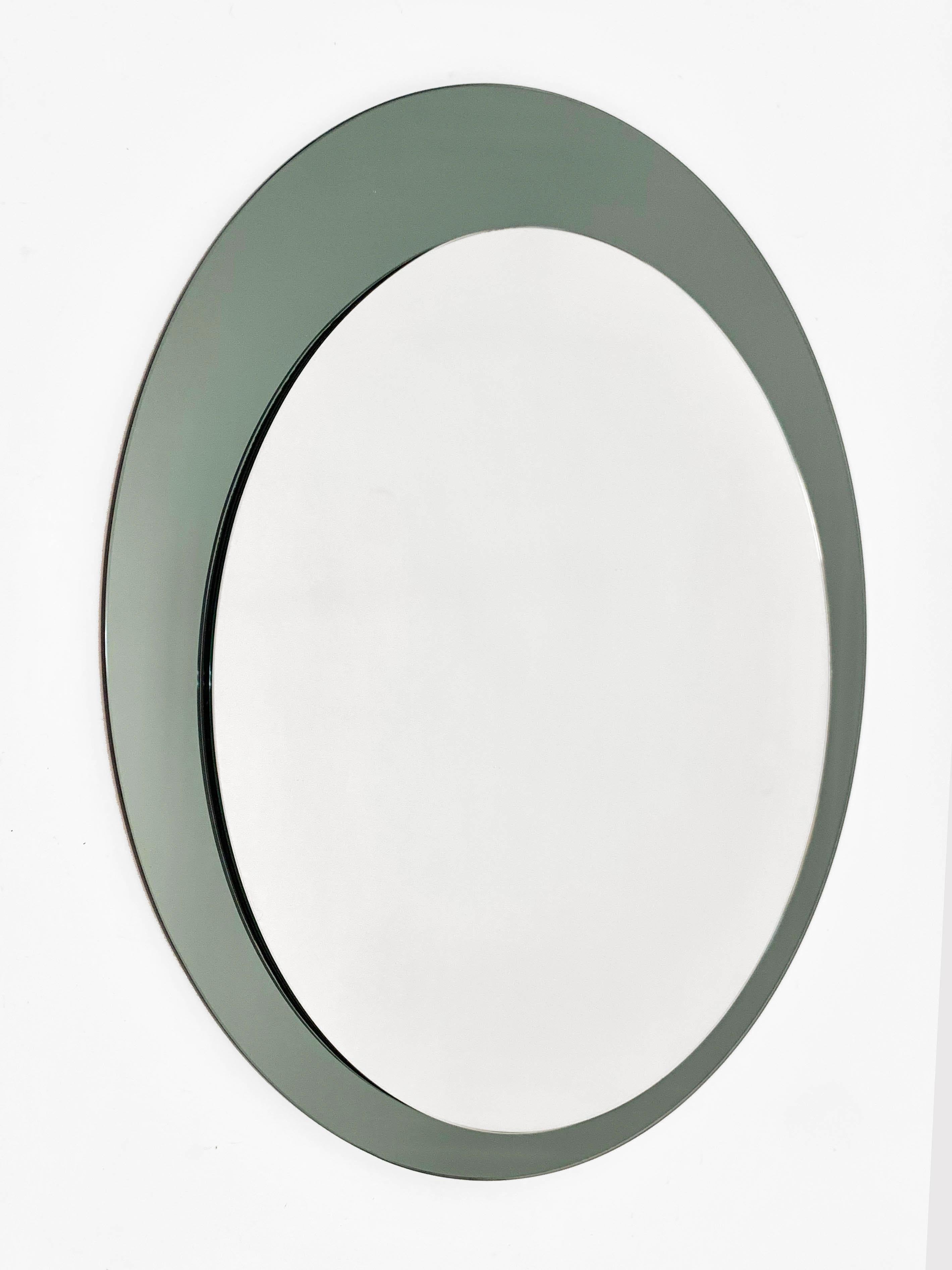 Lacquered MidCentury Franz Sartori Italian Round Mirror with Double Frame Crystal Art 1960