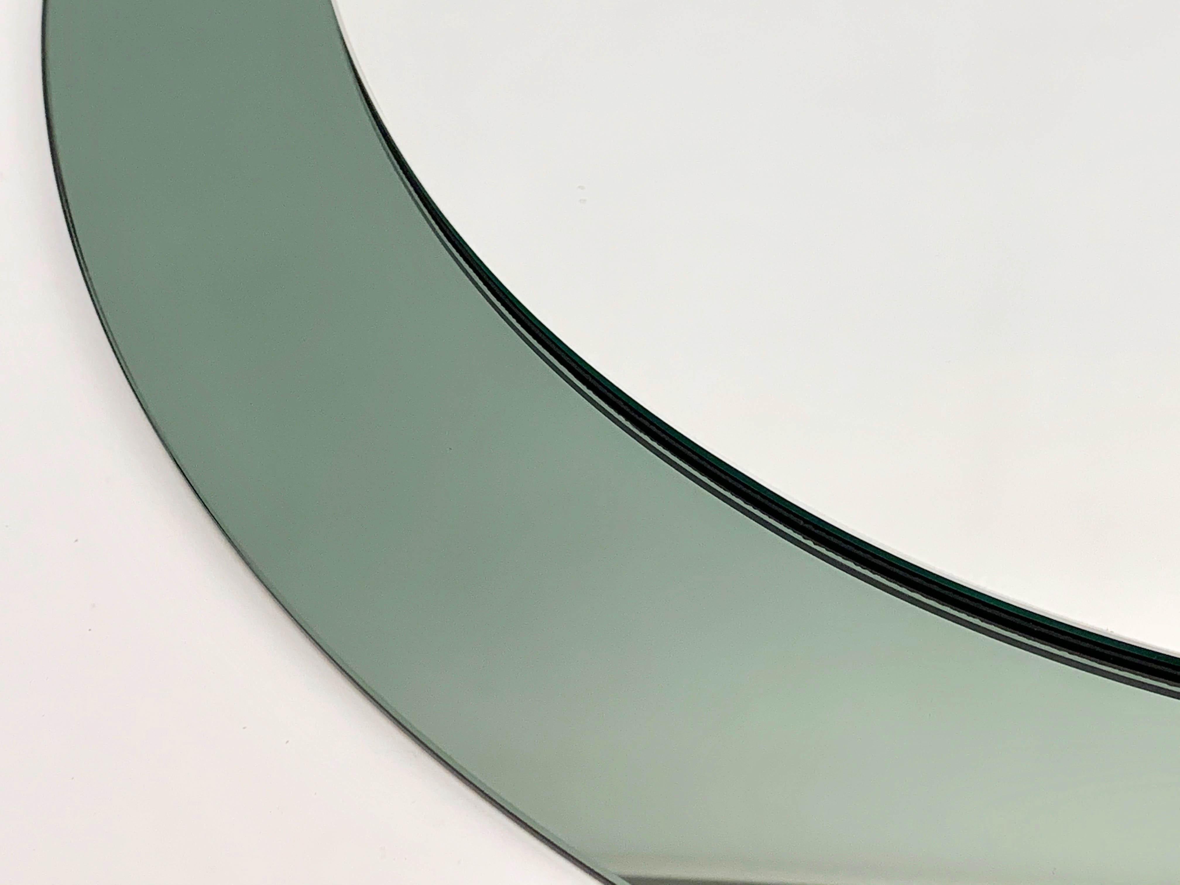 Mid-20th Century Midcentury Franz Sartori Italian Round Mirror with Double Frame Crystal Art 1960