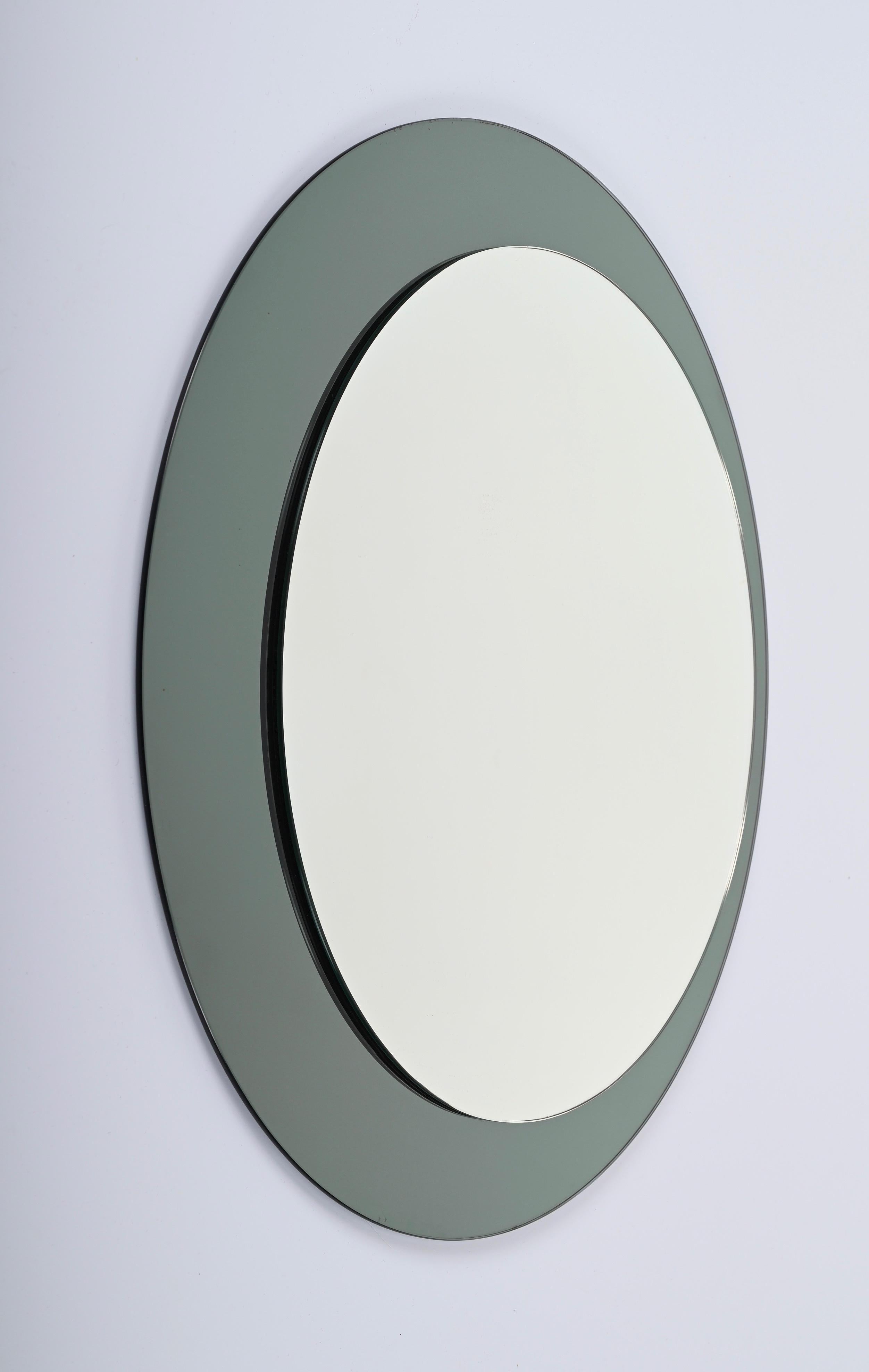 MidCentury Franz Sartori Italian Round Mirror with Double Frame Crystal Art 1960 1