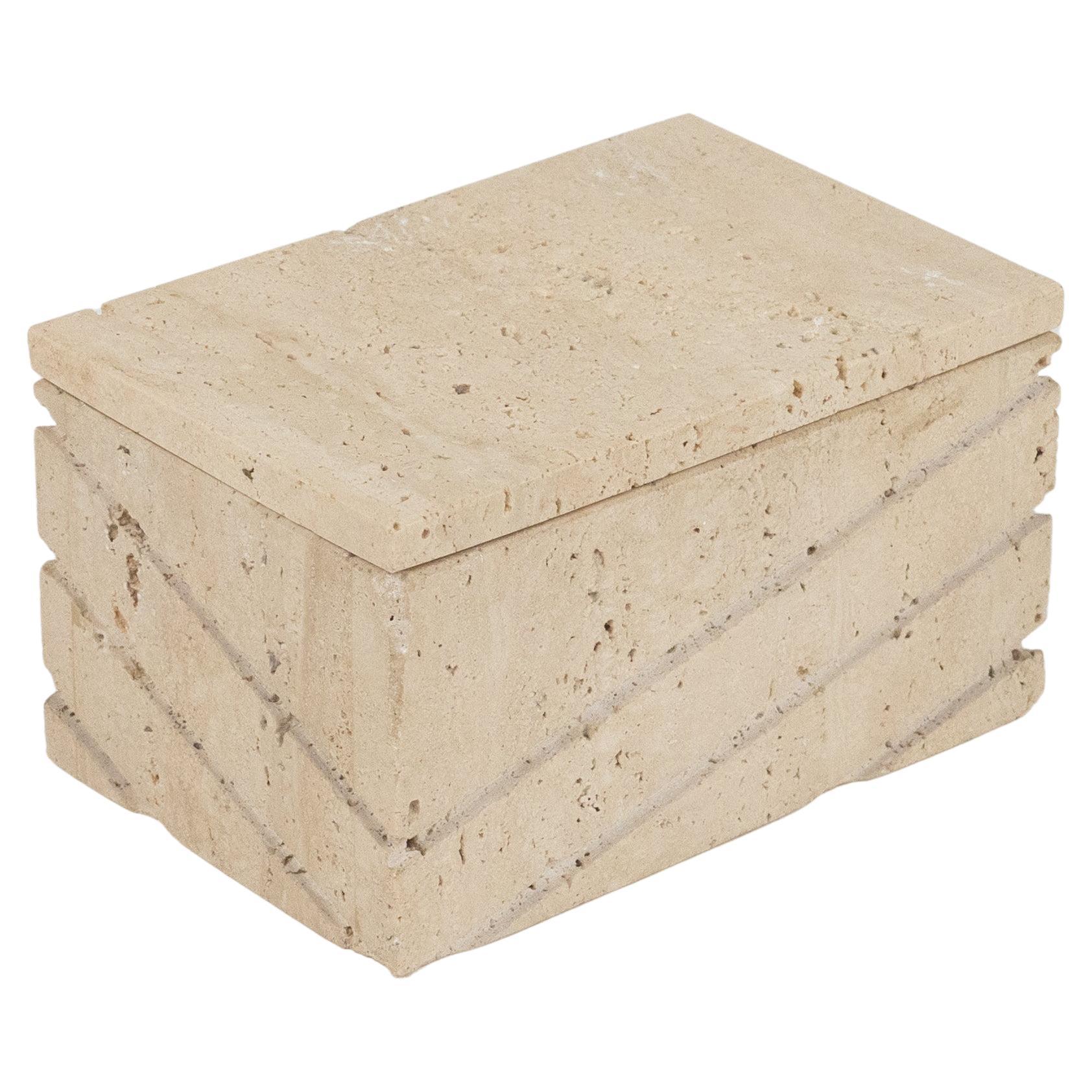 Midcentury Fratelli Mannelli Rectangular Box in Travertine and Wood, Italy 1970s