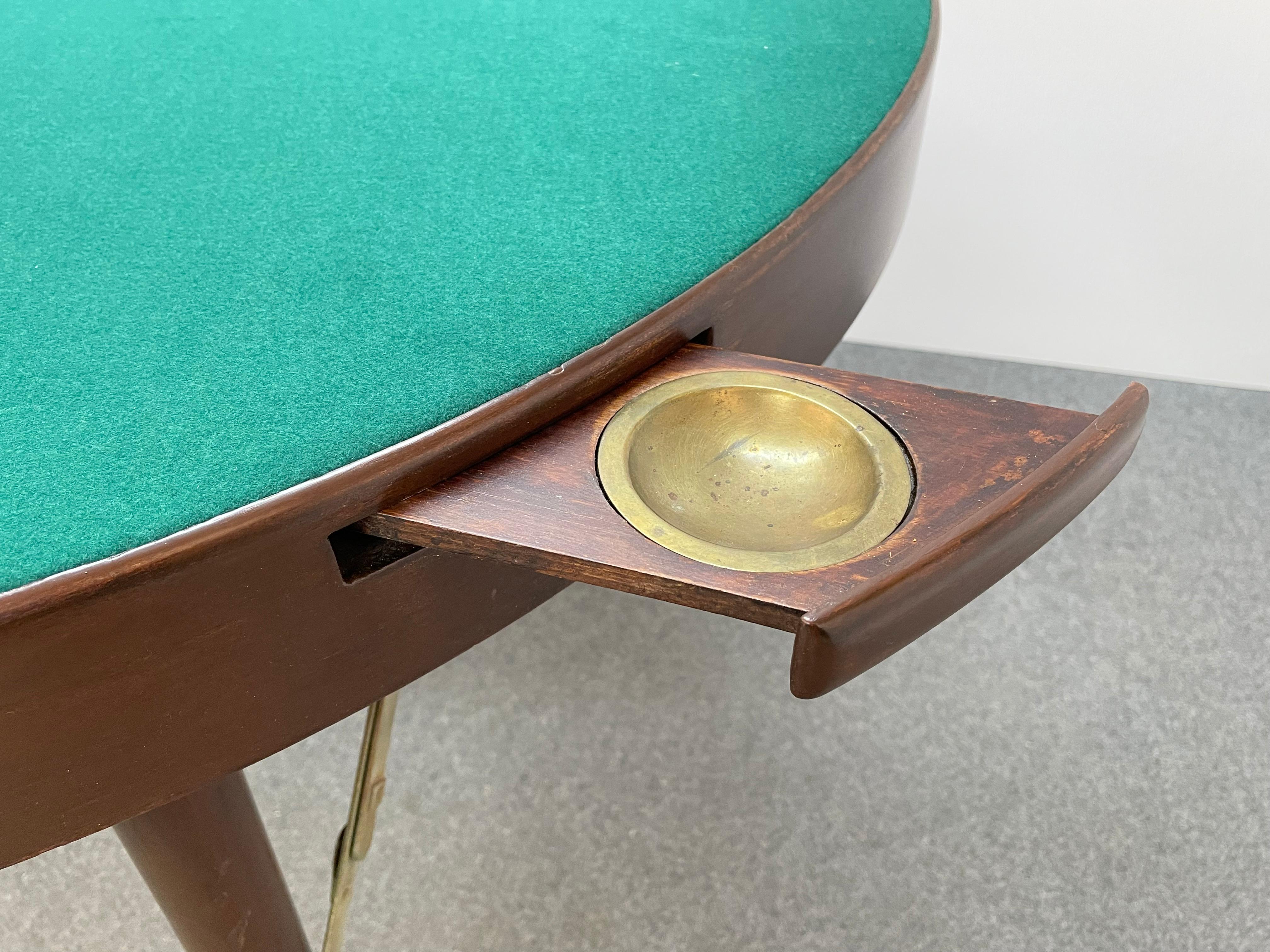 Midcentury Fratelli Zari Folding Nut Wood and Brass Italian Game Table, 1950 7