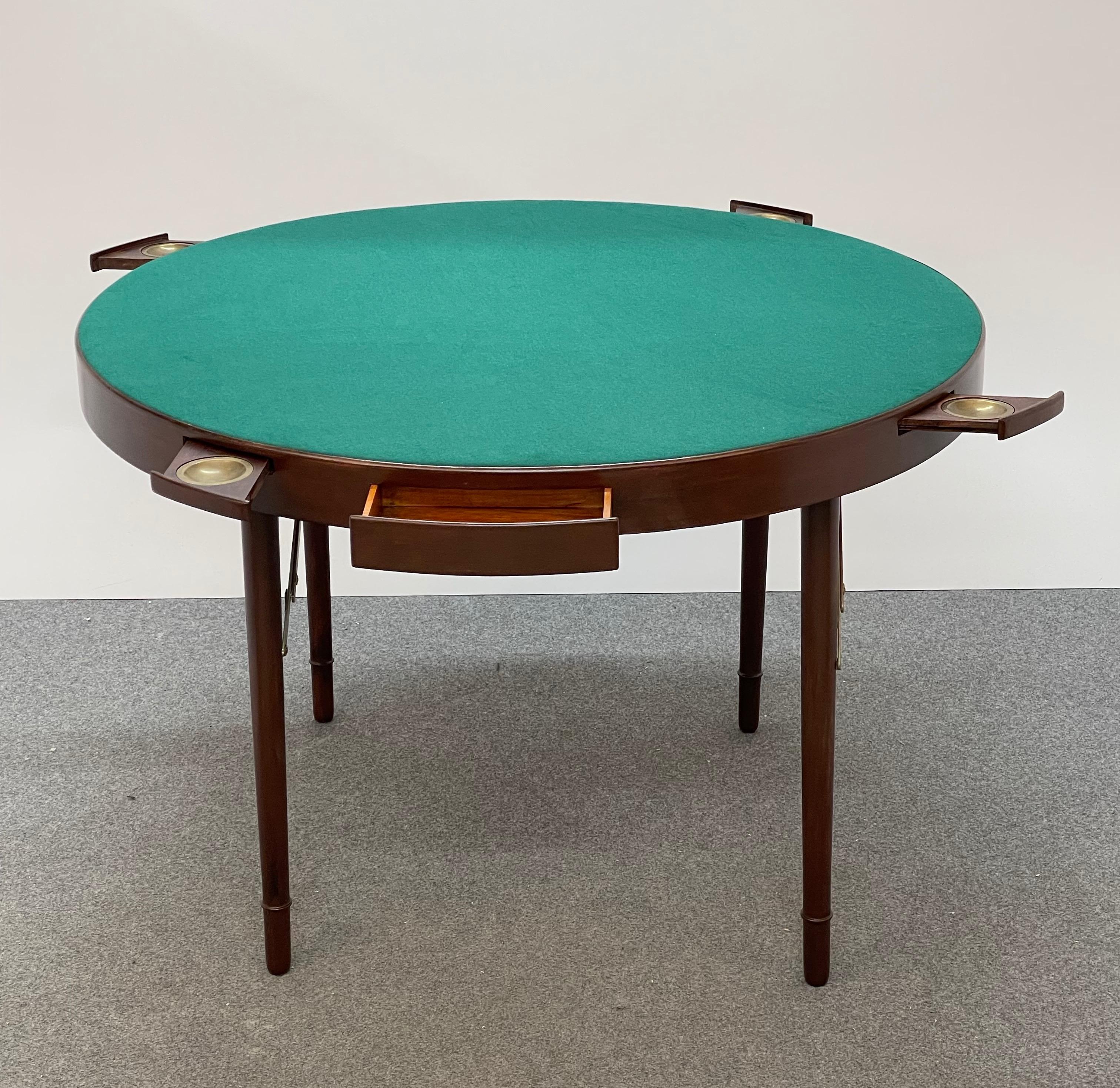 Midcentury Fratelli Zari Folding Nut Wood and Brass Italian Game Table, 1950 In Good Condition In Roma, IT