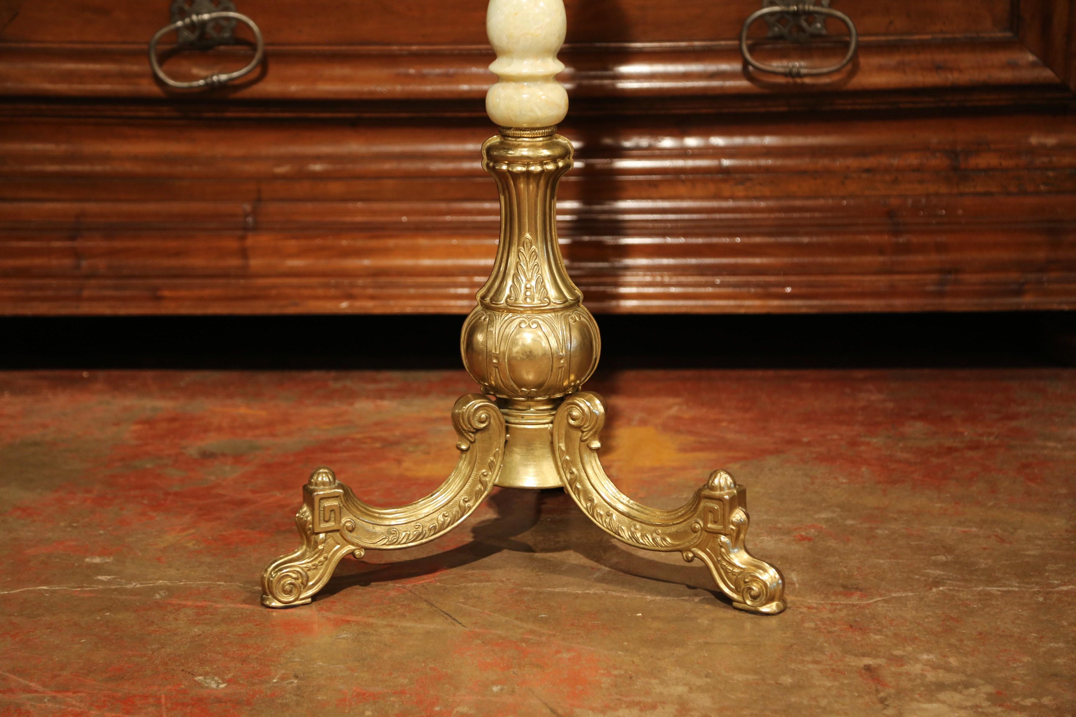 Midcentury Free Standing Ornate Onyx and Brass Coat Stand In Excellent Condition In Dallas, TX