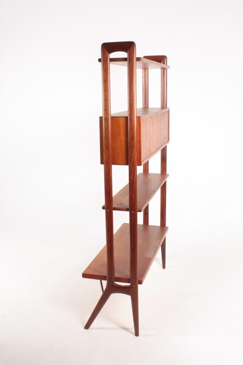 Brass Midcentury Freestanding Bookcase in Teak by Kurt Østervig, 1960s