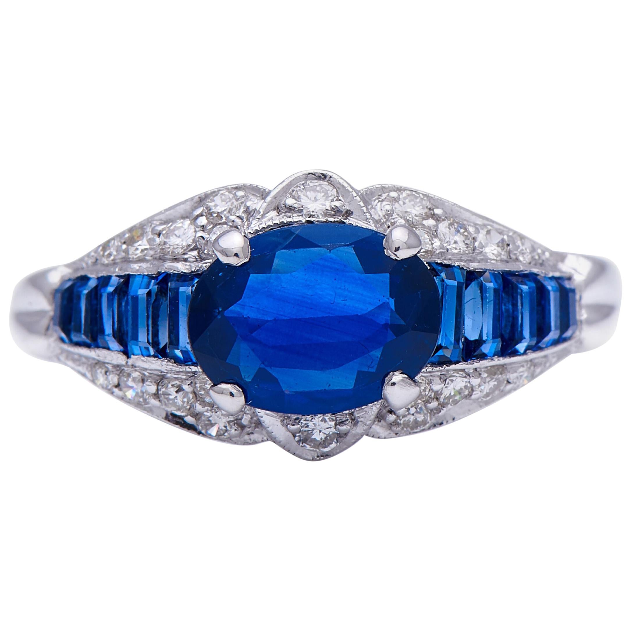 Midcentury, French, 1940s, Sapphire and Diamond Engagement Ring