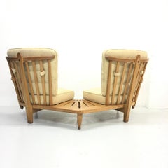 Midcentury French 1950s Tan Oak Sofa by Guillerme et Chambron for Votre Maison