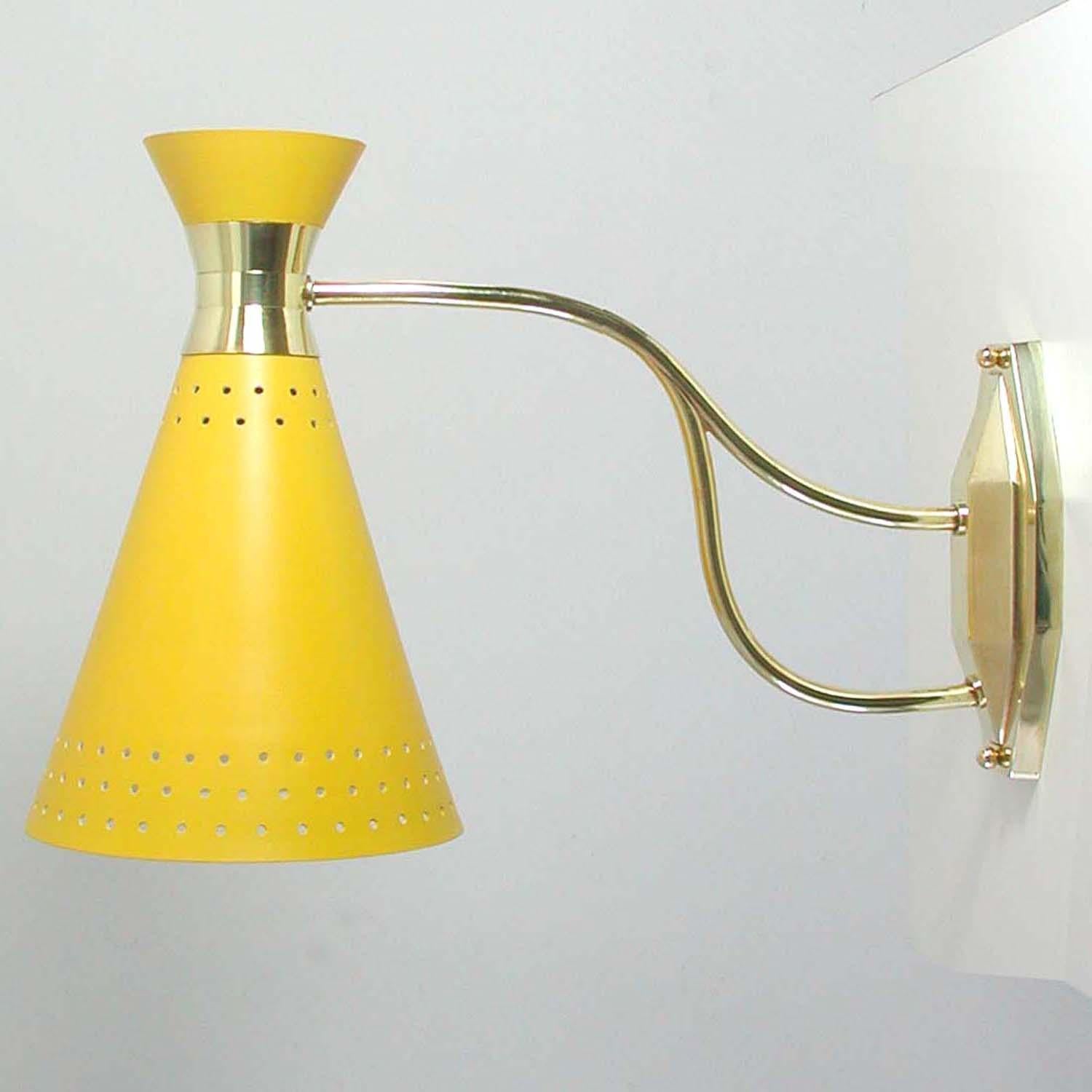 Metal Midcentury ARLUS Yellow Diabolo Wall Light, France 1950s For Sale