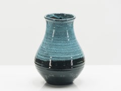 Midcentury French Accolay Pottery Turquoise Ceramic Vase, 1960s