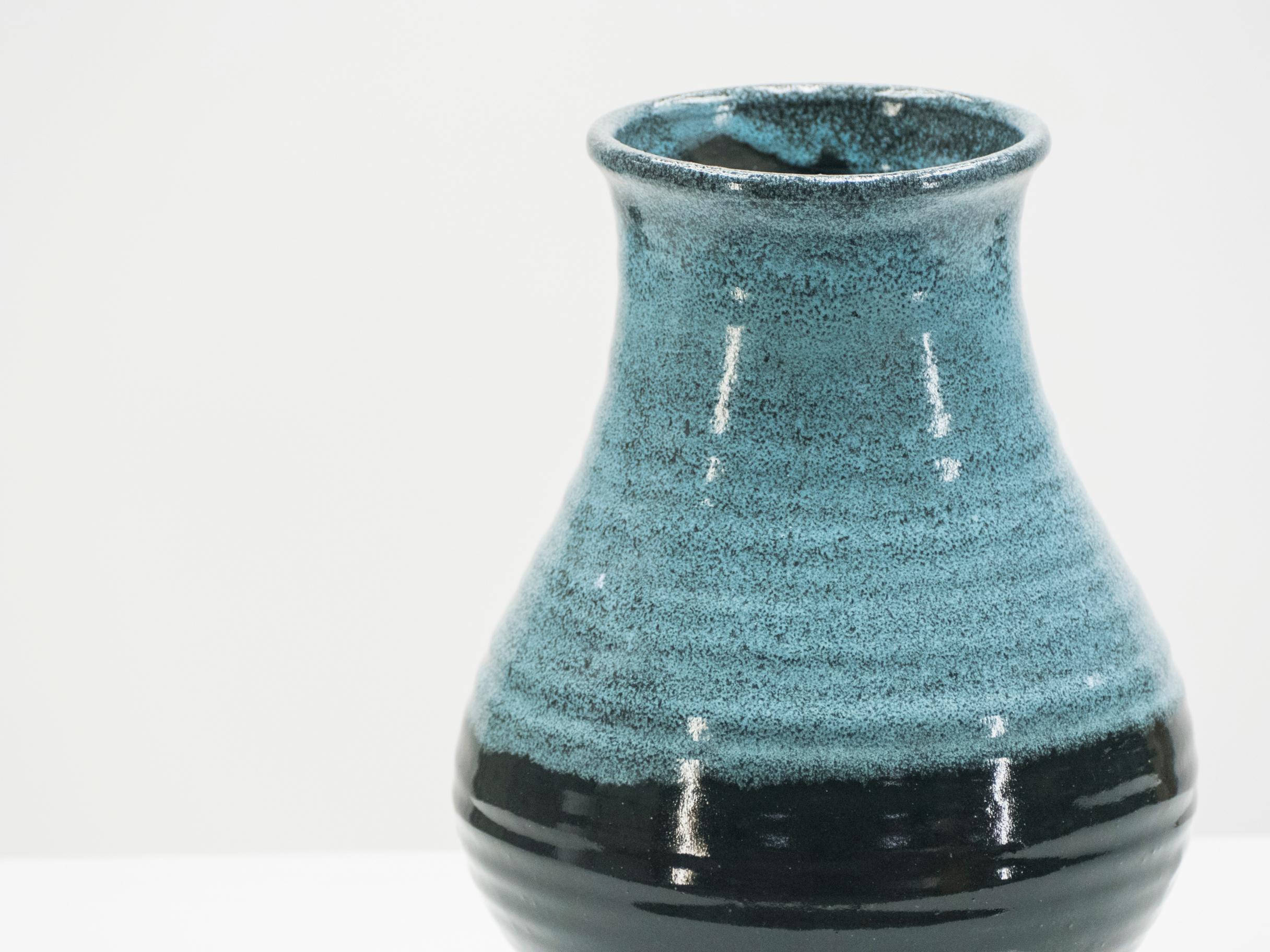 Mid-Century Modern Midcentury French Accolay Pottery Turquoise Ceramic Vase, 1960s