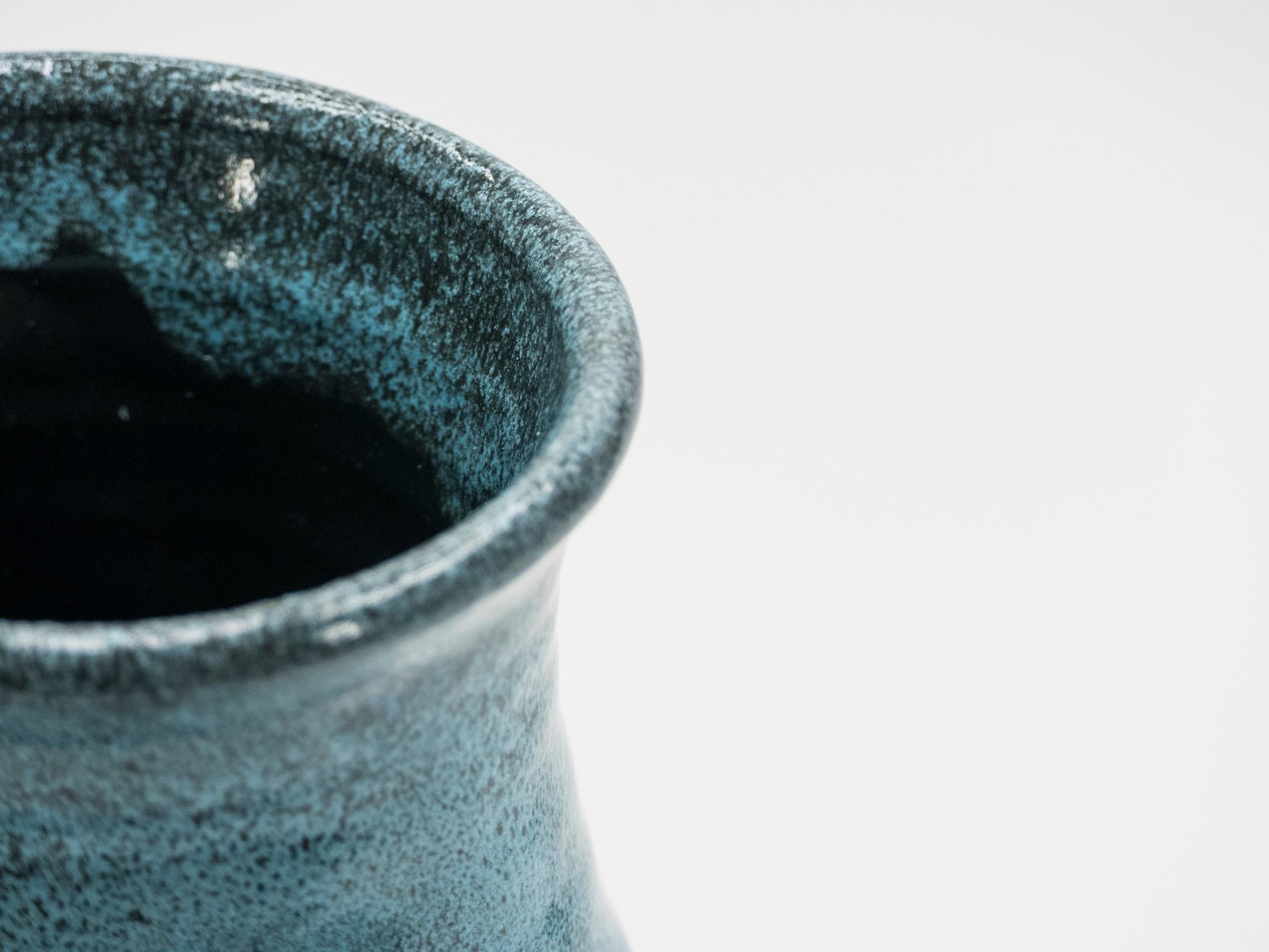 Midcentury French Accolay Pottery Turquoise Ceramic Vase, 1960s 1