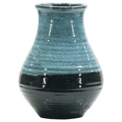 Midcentury French Accolay Pottery Turquoise Ceramic Vase, 1960s