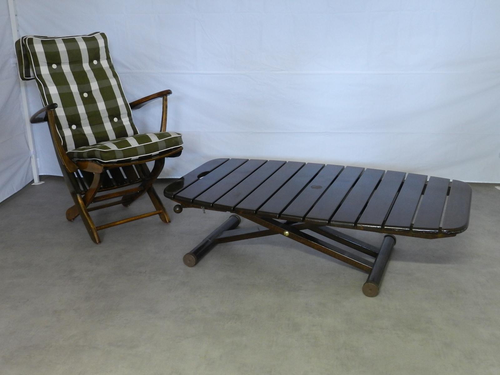 Midcentury French Adjustable Patio or Garden Lounger Sofa Bench by Clairitex 2