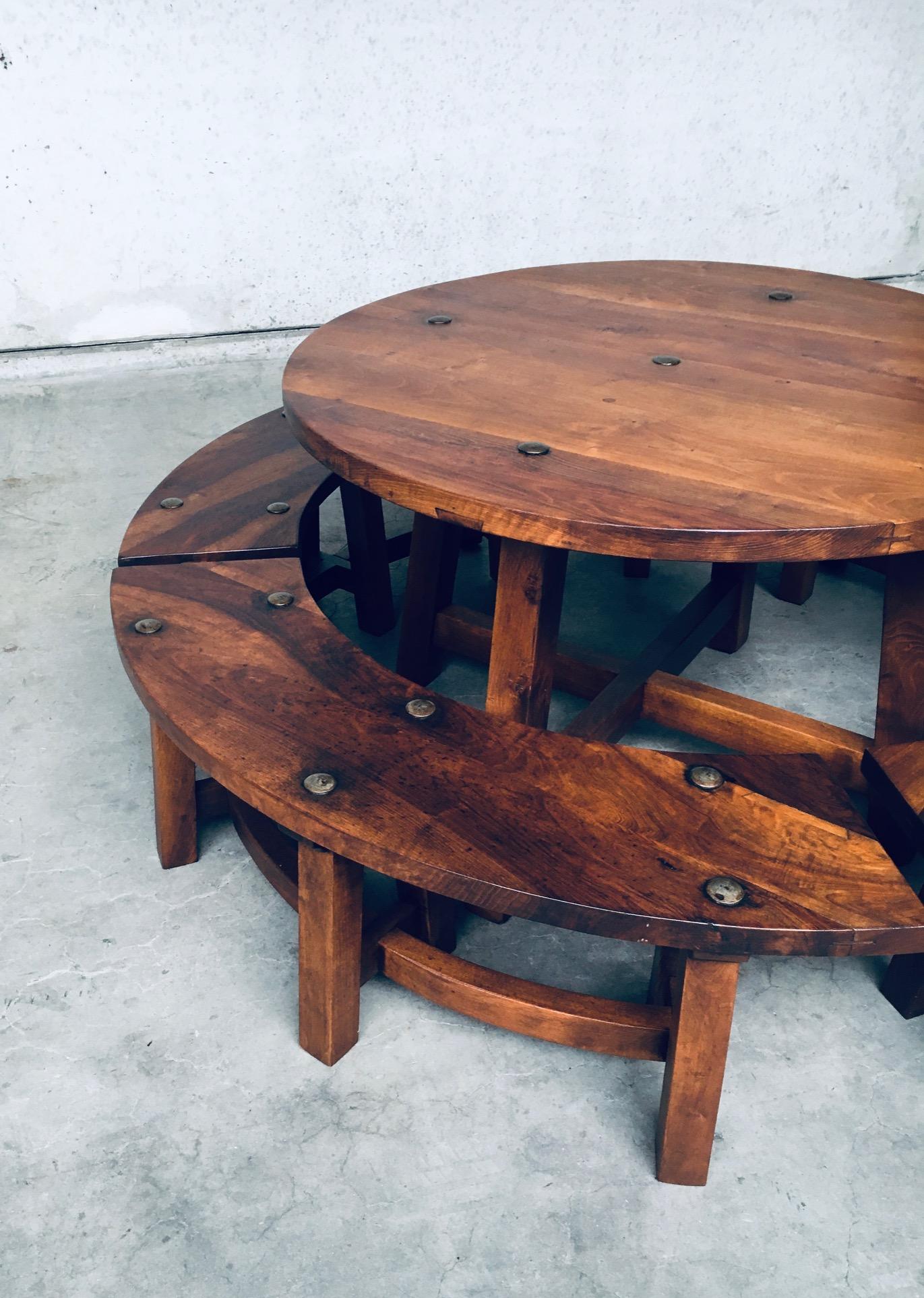 Midcentury French Alps Chalet Style Round Table & 4 Benches, France 1950's 4
