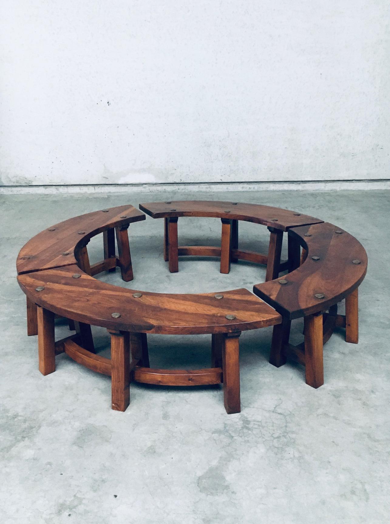 Midcentury French Alps Chalet Style Round Table & 4 Benches, France 1950's 8