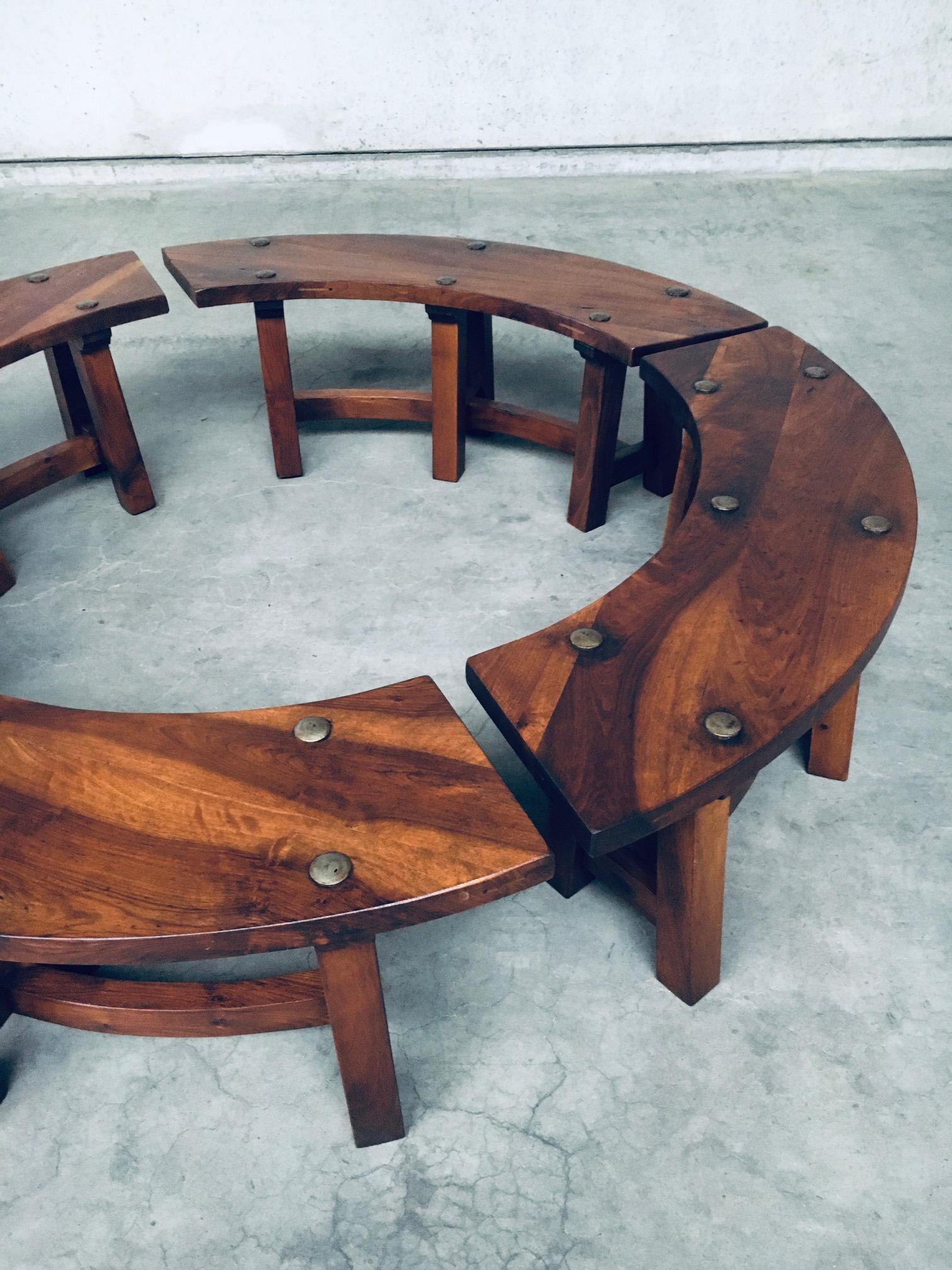 Midcentury French Alps Chalet Style Round Table & 4 Benches, France 1950's 9