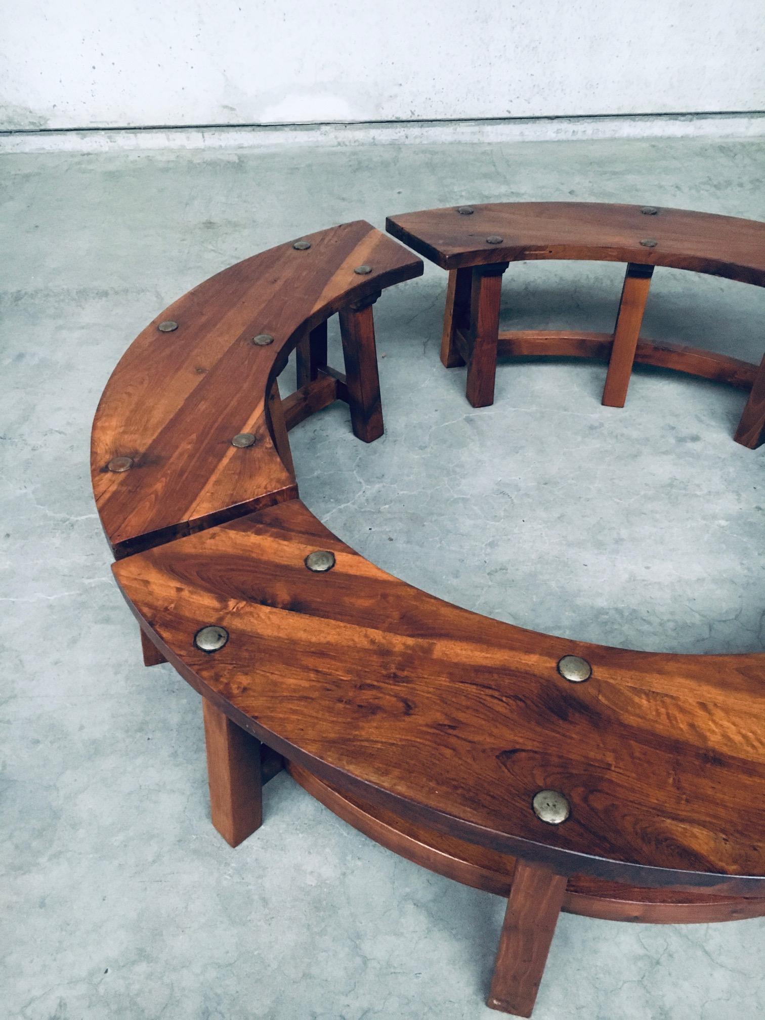 Midcentury French Alps Chalet Style Round Table & 4 Benches, France 1950's 10
