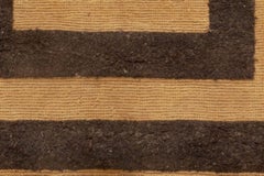 Midcentury French Art Deco Camel and Dark Brown Handmade Wool Rug
