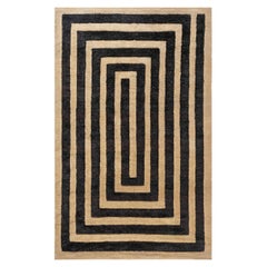 Midcentury French Art Deco Camel and Dark Brown Handmade Wool Rug