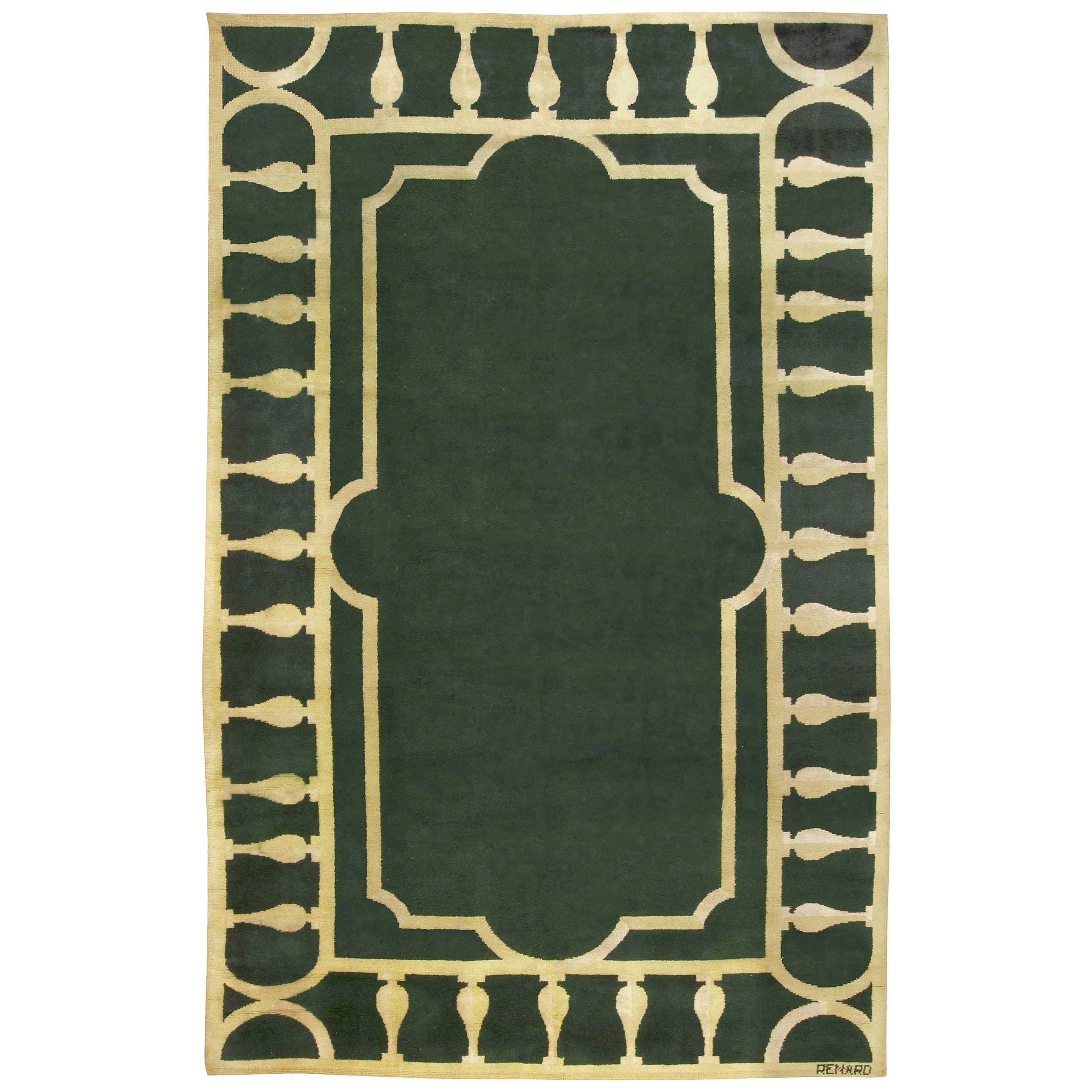 Doris Leslie Blau Collection French Art Deco Green and Ivory Handmade Wool Rug