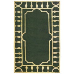 French Art Deco Green and Ivory Handmade Wool Rug