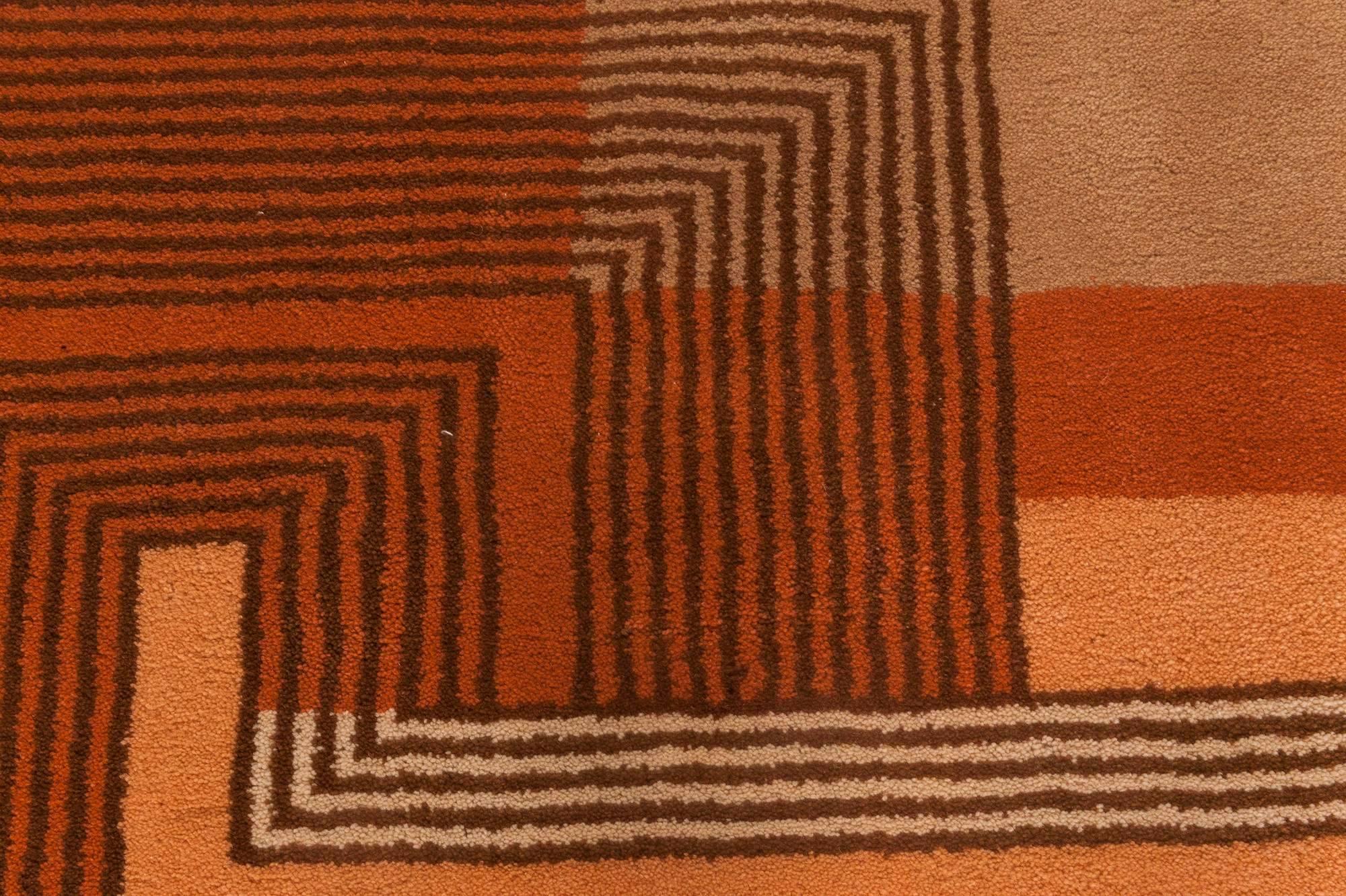 Doris Leslie Blau Authentic French Art Deco Orange Handmade Rug For Sale 1