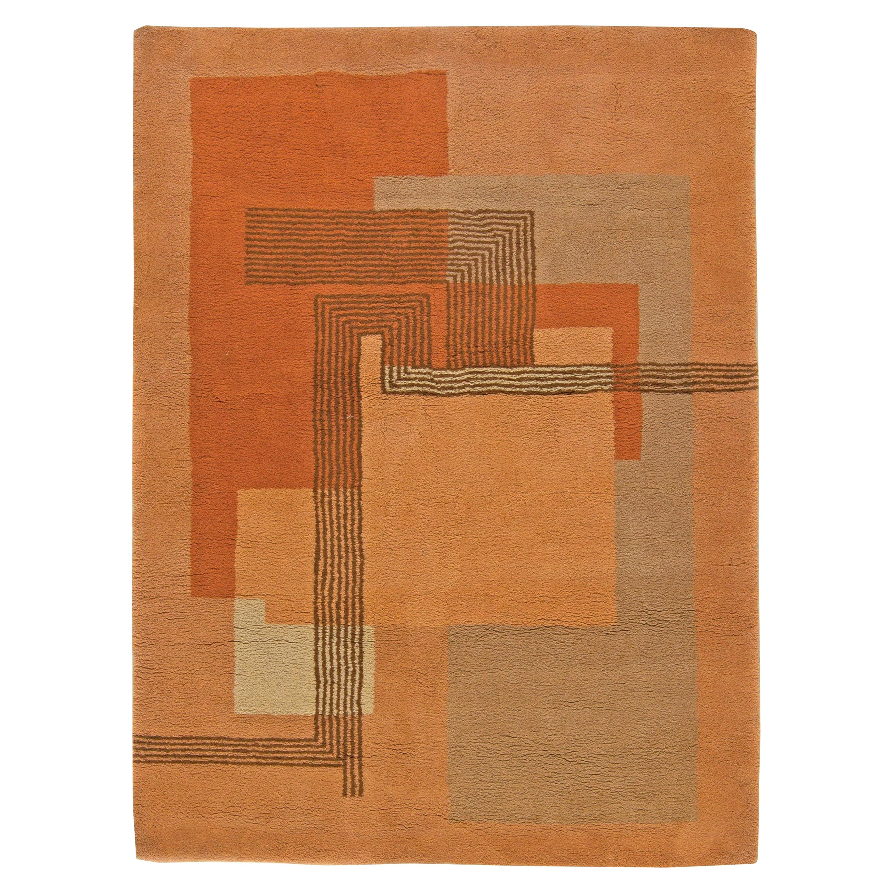 Doris Leslie Blau Collection Authentic French Art Deco Orange Handmade Rug For Sale