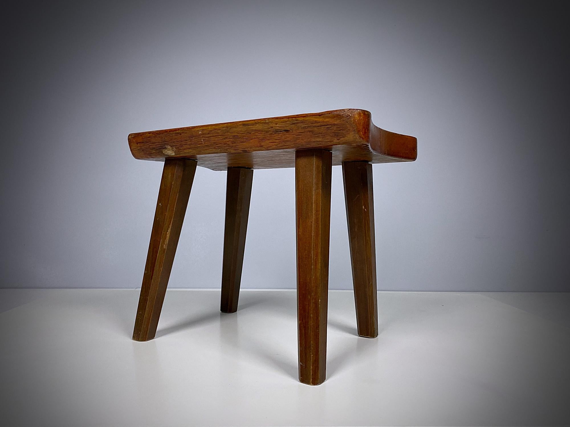 Mid-Century Modern Midcentury French Artisanal Oak Stool, 1950s, France For Sale