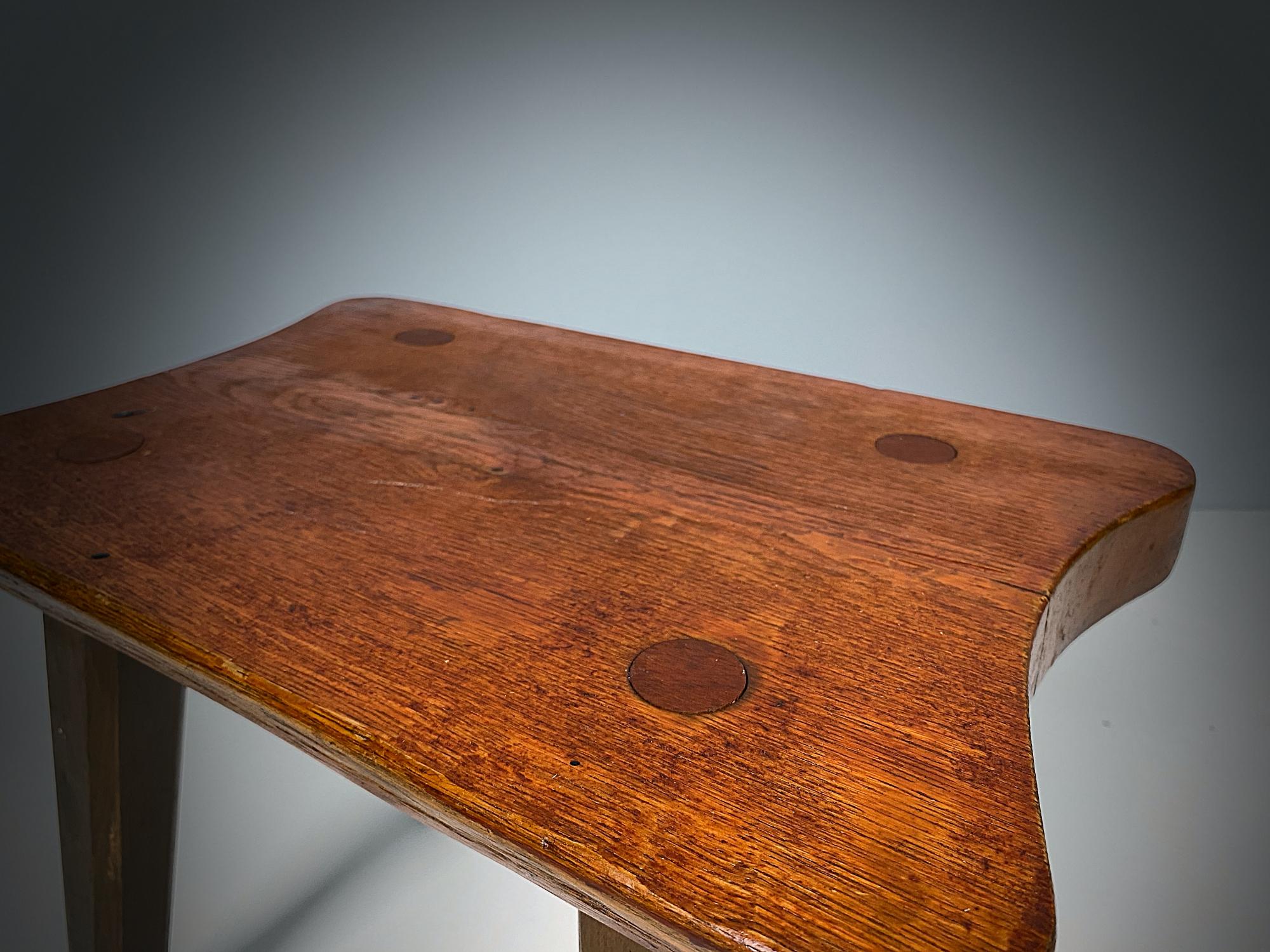 Midcentury French Artisanal Oak Stool, 1950s, France For Sale 1