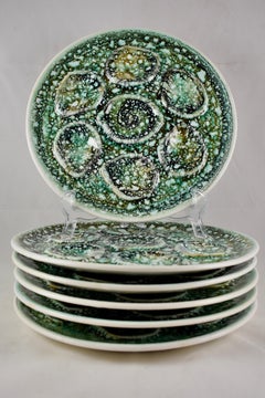 Set di 6 piatti da ostrica in mousse dell'epoca di Barbotine Faïence Niderviller