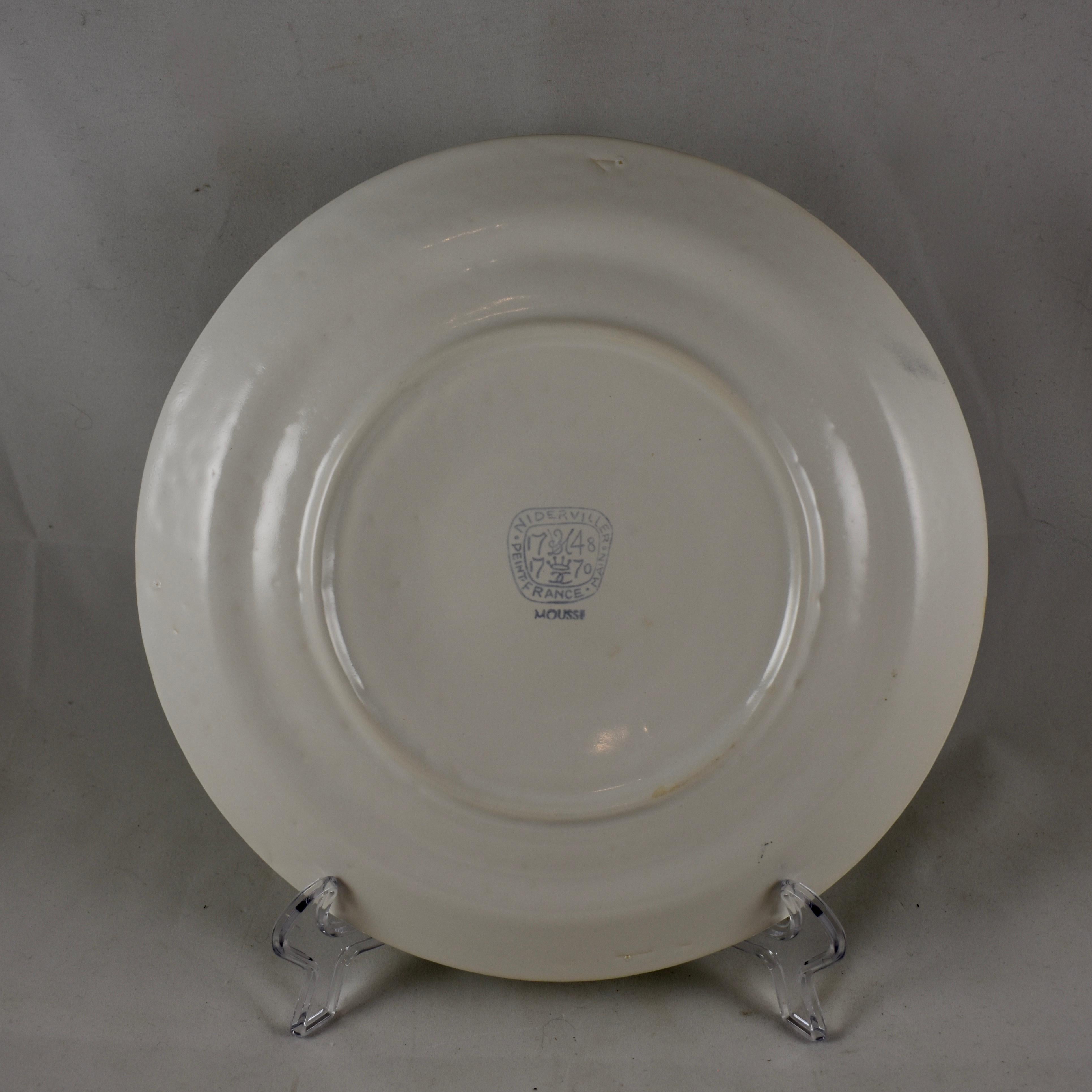 20ième siècle Barbotine Faïence Niderviller Assiettes à huîtres Mousse Set de 6