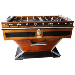 Vintage Midcentury French Black and Brown Wood Foosball Table, Football Game Table