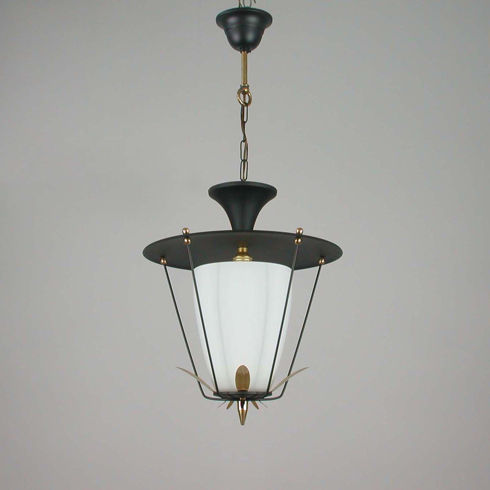 Midcentury French Black and White Lantern with Brass Details, 1950s 3
