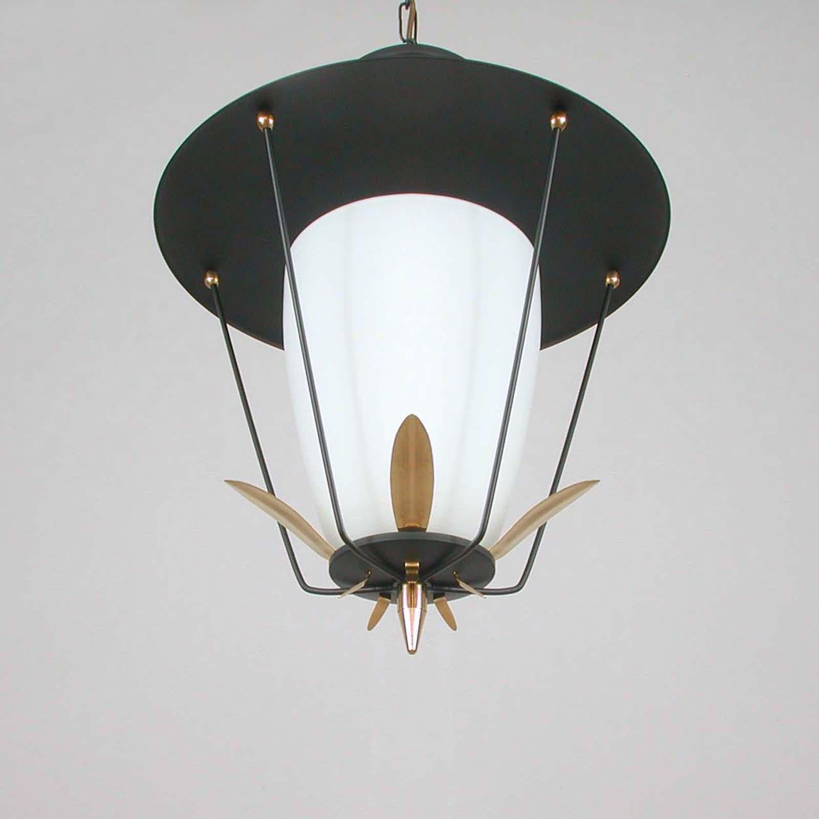 Midcentury French Black and White Lantern with Brass Details, 1950s 1