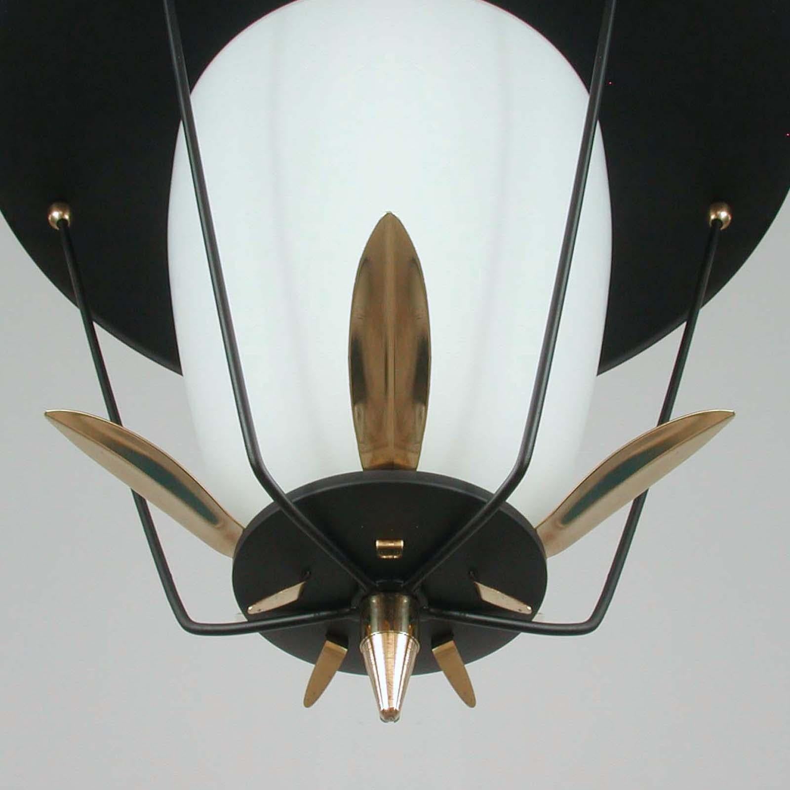 Midcentury French Black and White Lantern with Brass Details, 1950s 2
